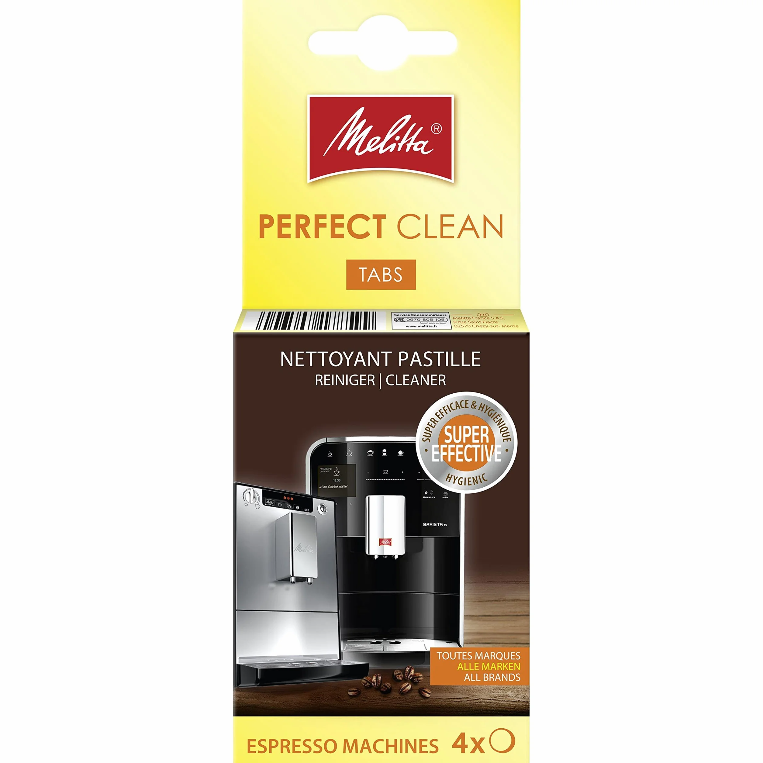 Melitta Nettoyant en Tablettes pour Machine à Café Automatique à Grains, Pastille Nettoyage 4 x 1,8 g