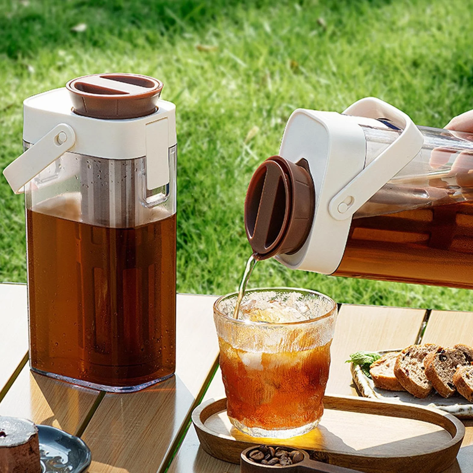 Infusion froide Cafetière Machine à café Porte-gobelet Jar Sturdy Poignée Couvercle sécurisé