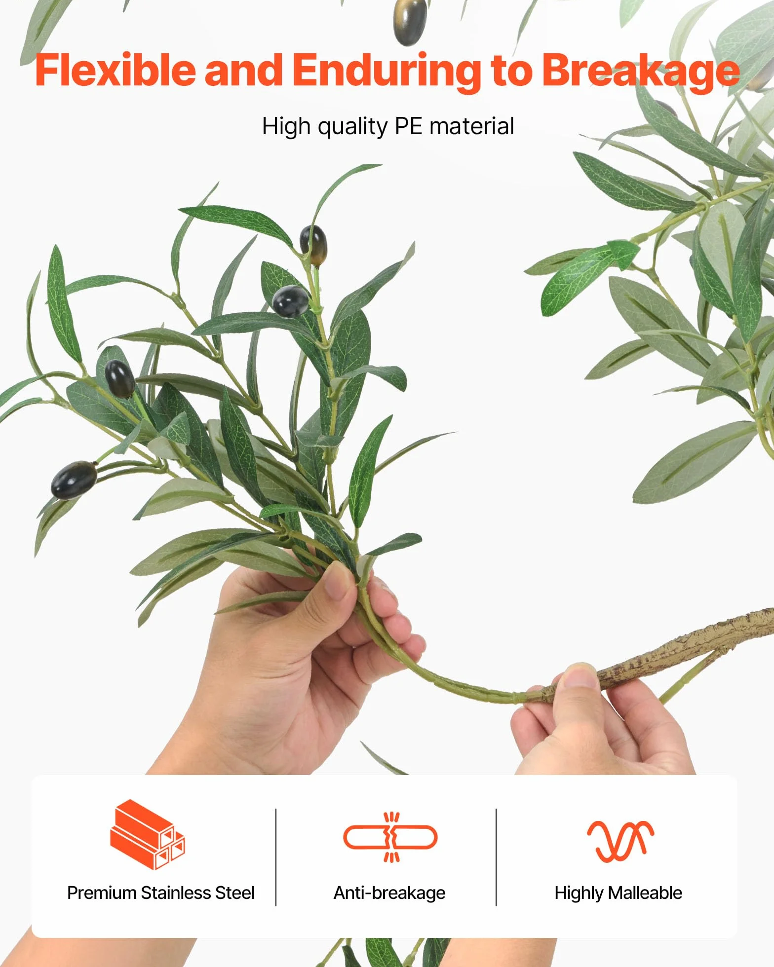 VEVOR Arbre Artificiel 2,4 m Olivier avec Pot Noir Faux Arbre Décoration Intérieur