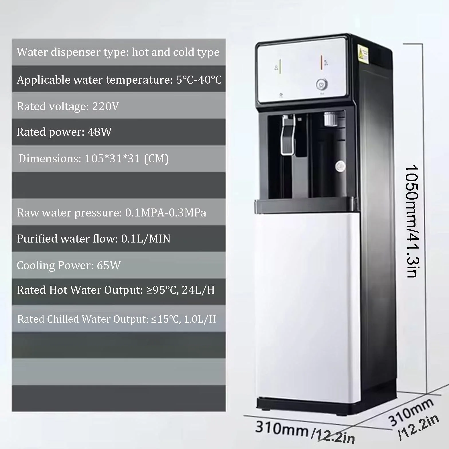 Fontaine à Eau Debout Autonome, Distributeur d'Eau sur Pied Double Fonction Glace et Eau Chaude
