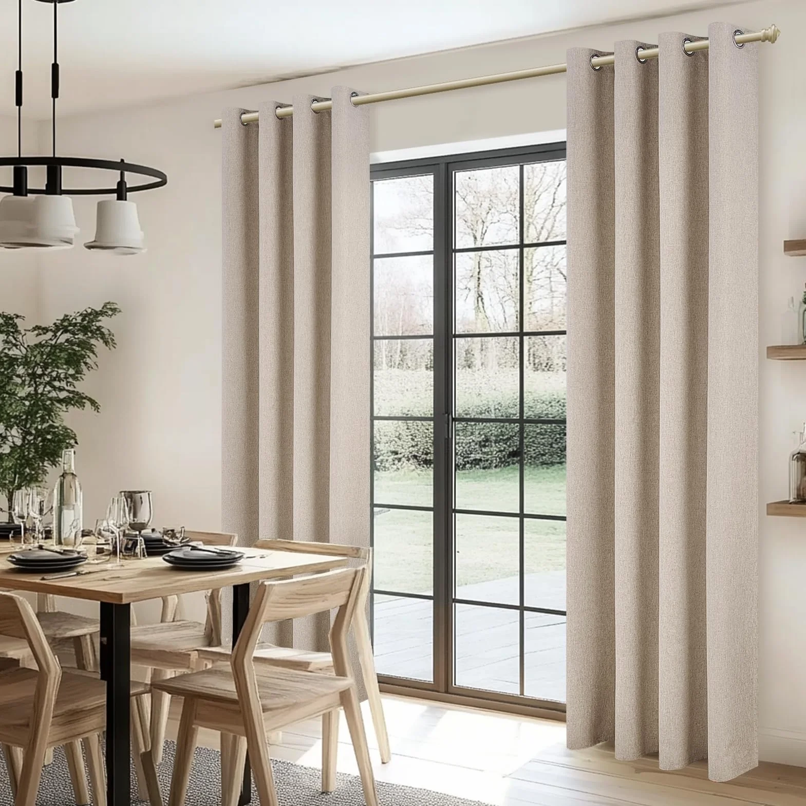 Rideau Occultant Thermique Lin Naturel à Oeillets 100% Bloquer Lumière, Anti Froid Chaleur pour Fenêtre Chambre Salon Lot de 2 140x245 CM