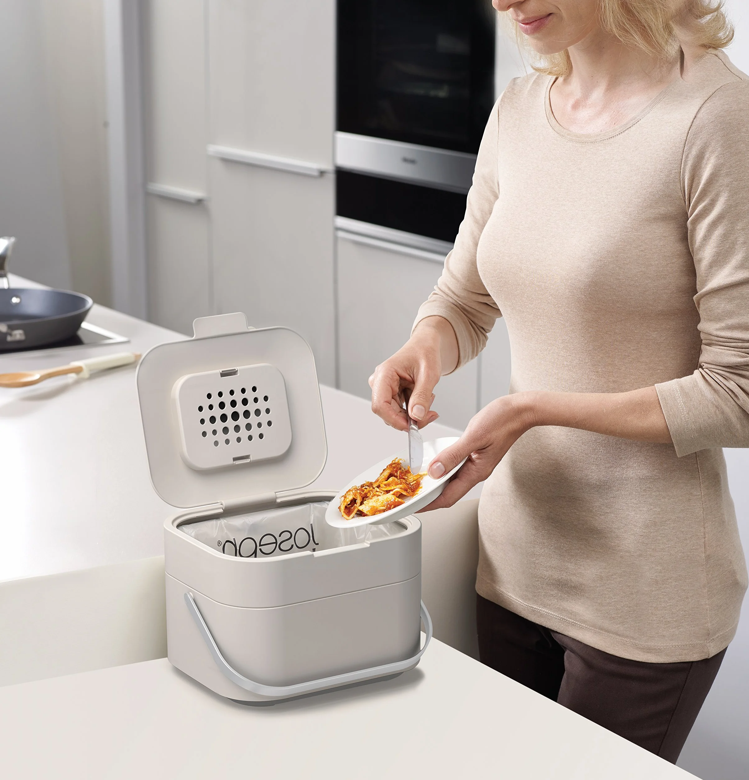 Joseph Joseph Poubelle Alimentaire 4L Bac à Compost Couvercle Filtre Anti-Odeurs Gris Pierre