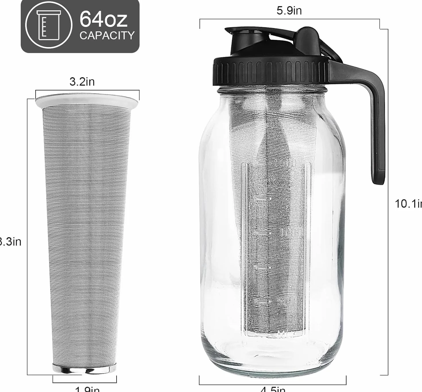 Machine à café Cold Brew 1,8 l acier inoxydable cafetière thé froid noir