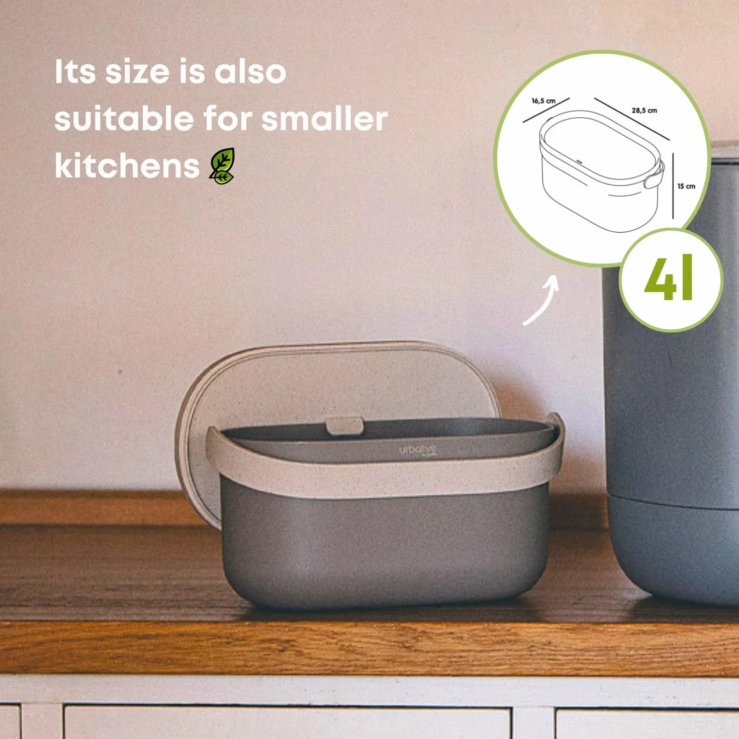 Urbalive Design Poubelle à Compost de Cuisine 4 L - Composteur avec Couvercle et Poignée Anti Odeur
