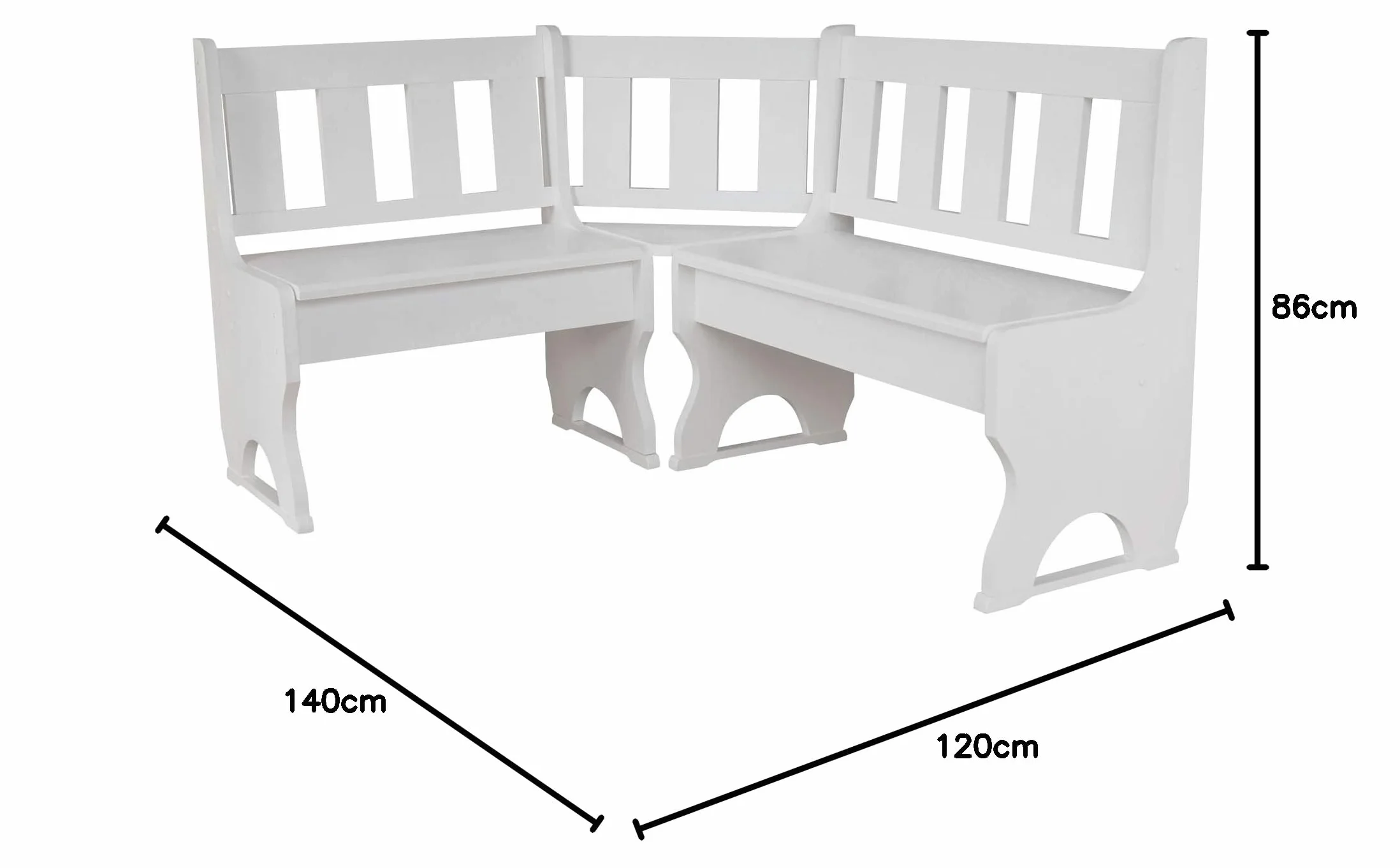 Banc d'angle en bois de pin massif Blanc 120 x 140 cm