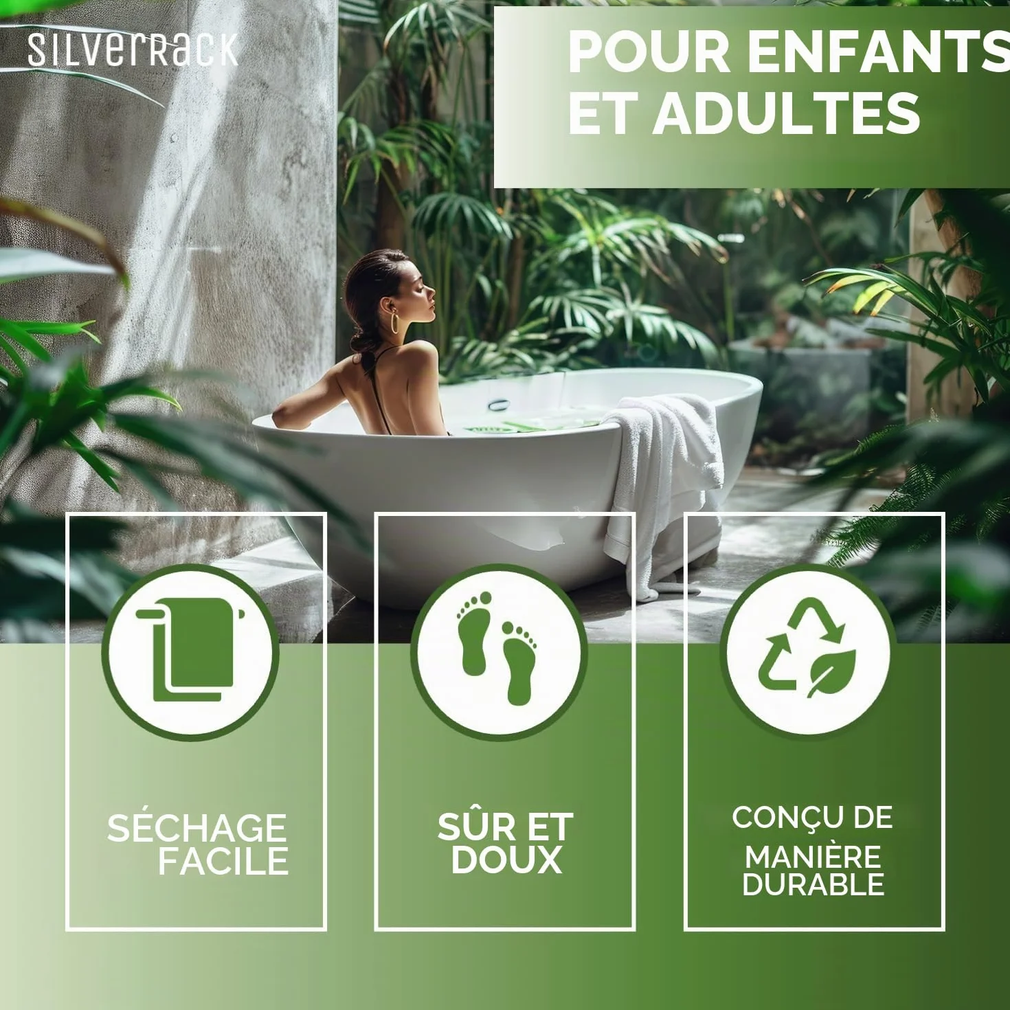 Tapis de Bain antidérapant 100 x 40 cm SilverRack DermaSensitivo sans BPA pour Bébés