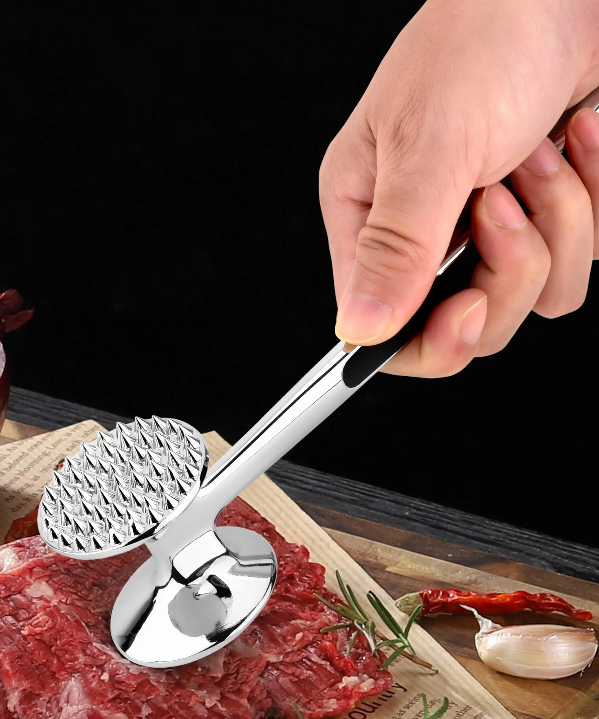 Marteau à viande tenderizer outil de tendeur steak boeuf volaille poignée caoutchouc
