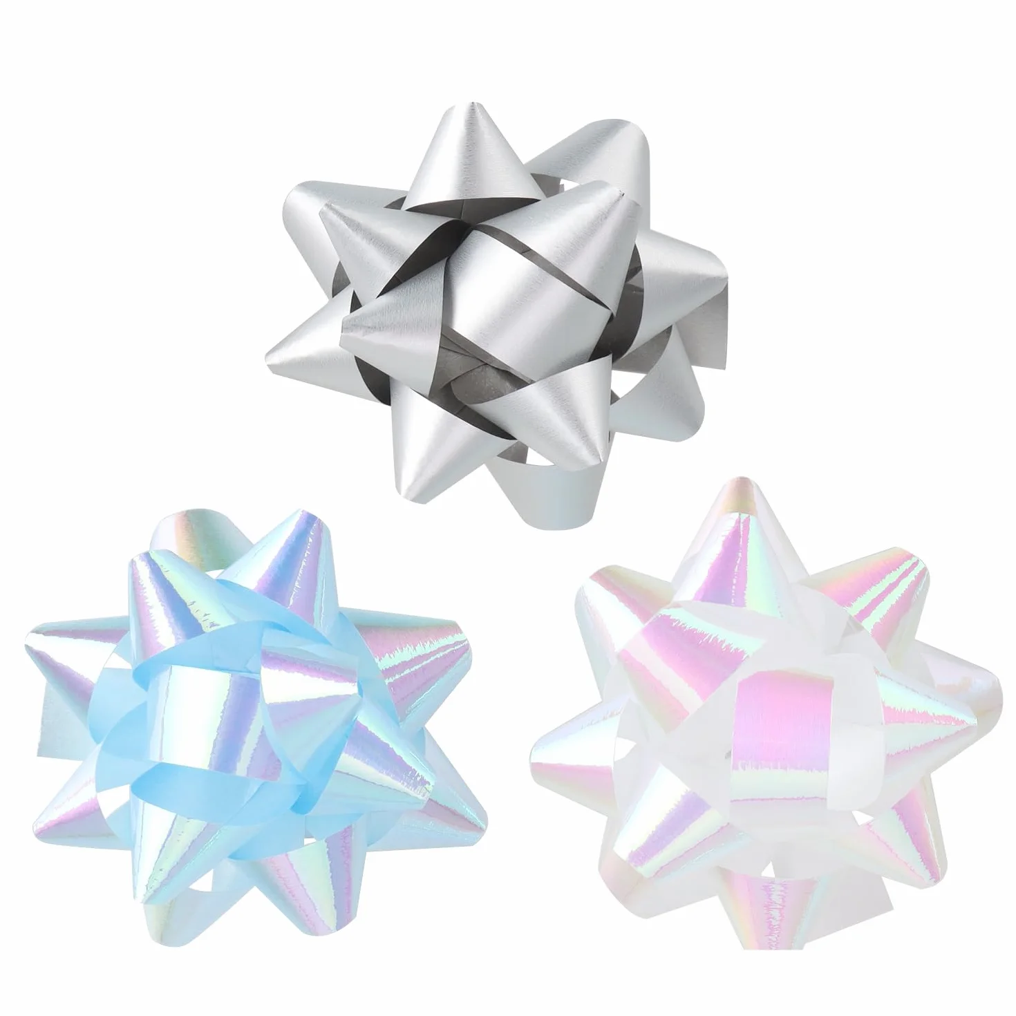 Noeuds Cadeaux Autocollants 60x 5x2 cm Bleu Blanc Gris Noël Anniversaire Mariage