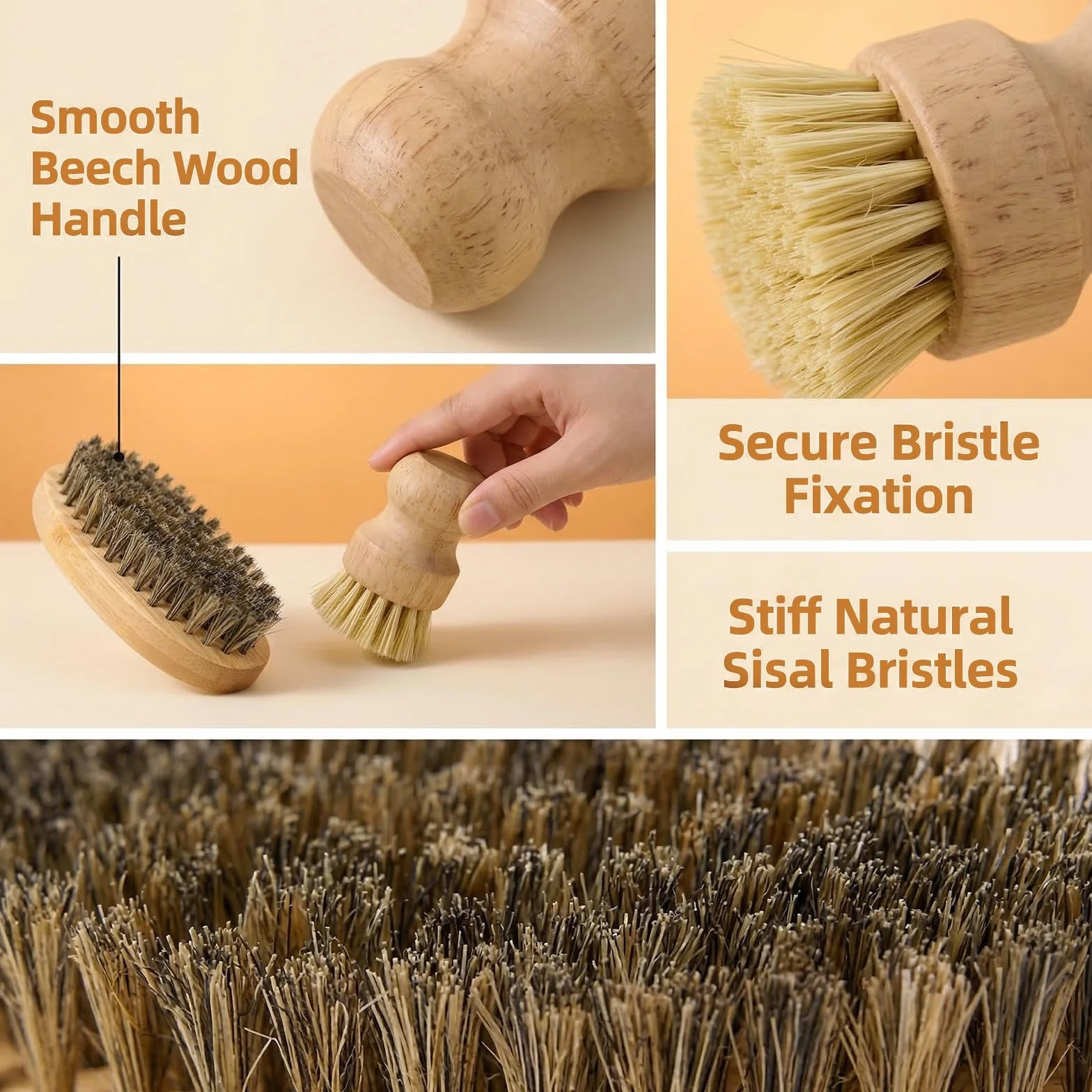 Lot de 2 brosses à légumes en Bois Ergonomique pour Nettoyer Légumes
