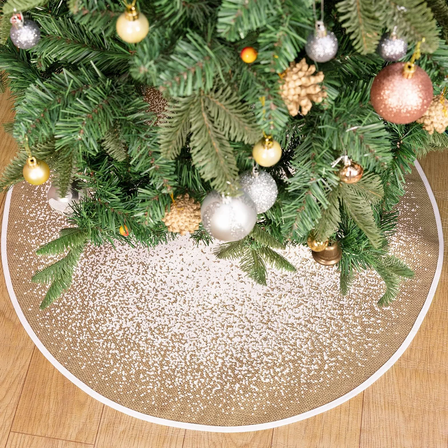 Jupe de sapin de Noël 75 cm toile de jute paillettes blanches flocons de neige N&T NIETING