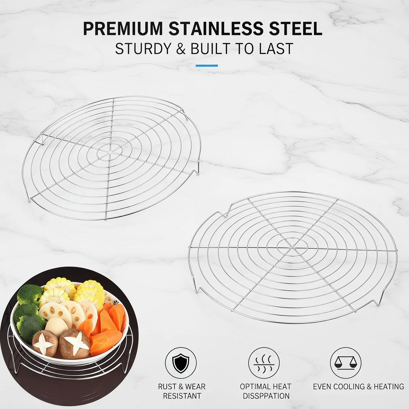Grille de Refroidissement Ronde 2 Pièces pour Gâteau Argent