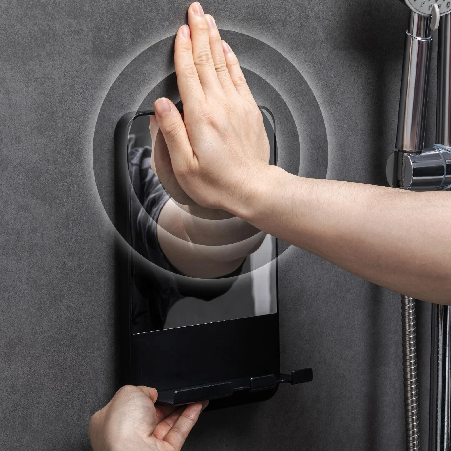 Miroir de Douche Antibuée sans Perçage avec Maintien du Rasoir, Noir