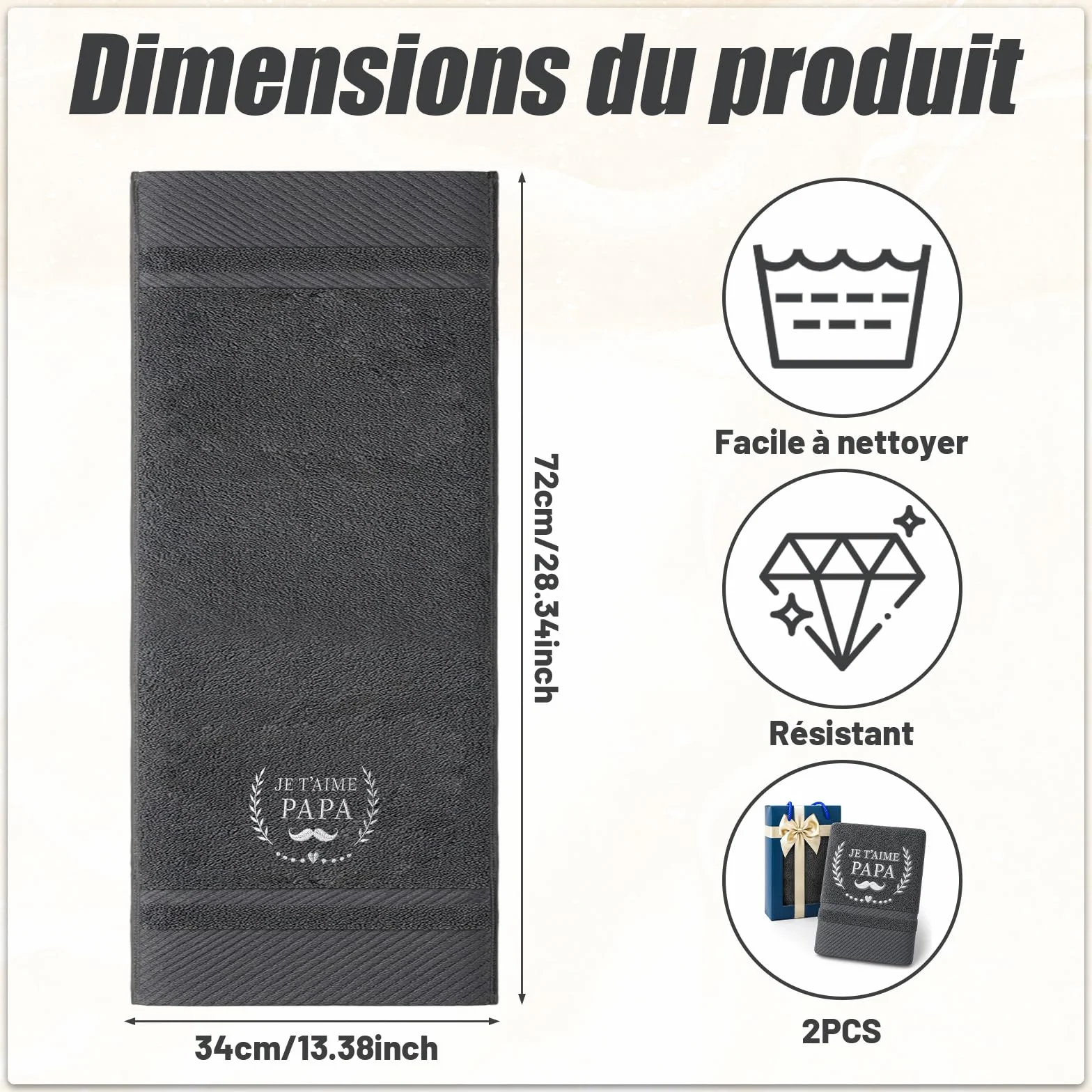 Serviette Brodée Cadeau Papa Anniversaire Sport Homme Coffret Élégant Fête des Pères Doux Salle de Bain