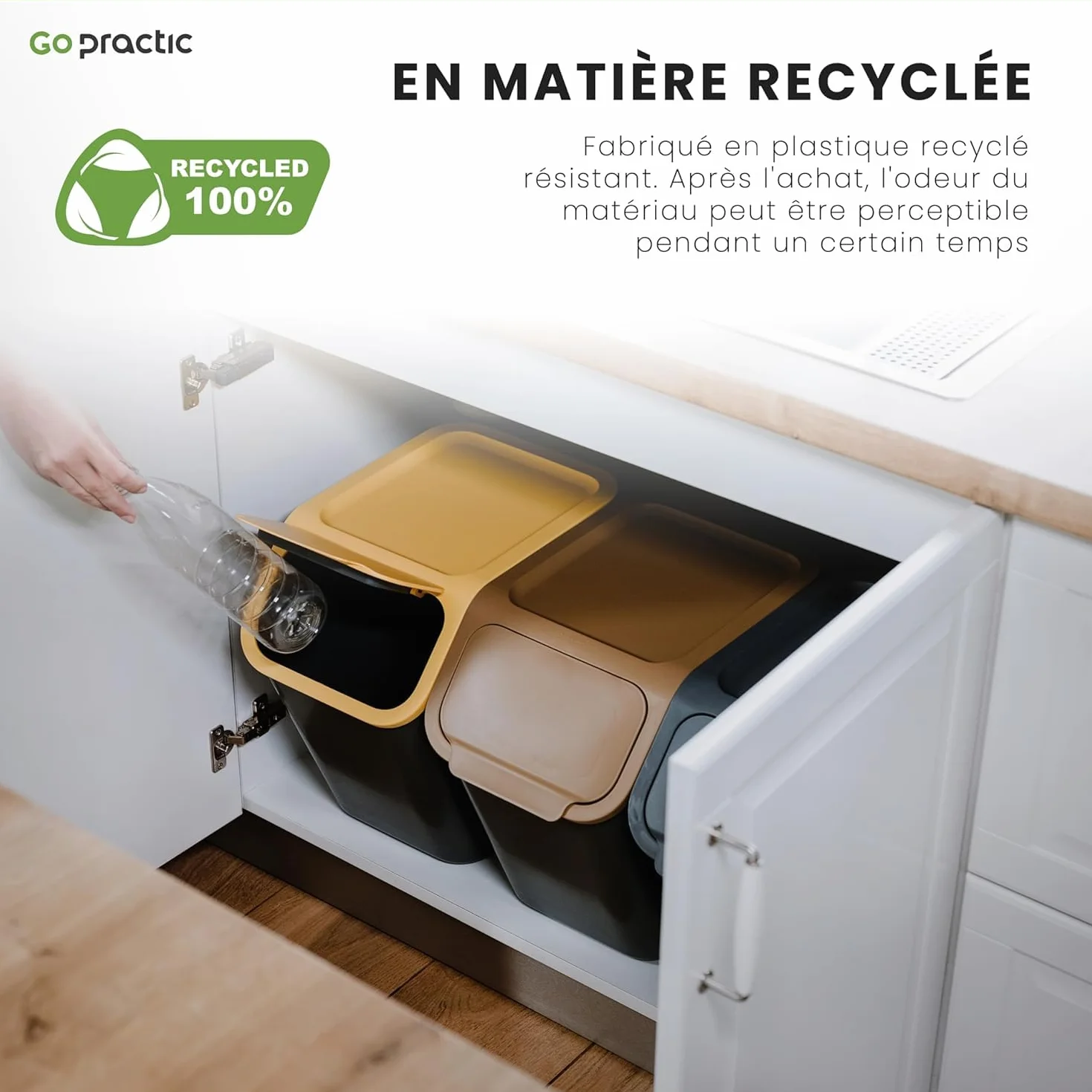 Set de Poubelles de Cuisine 25L 4 Pièces avec Couvercle et Filtre à Charbon Blanc