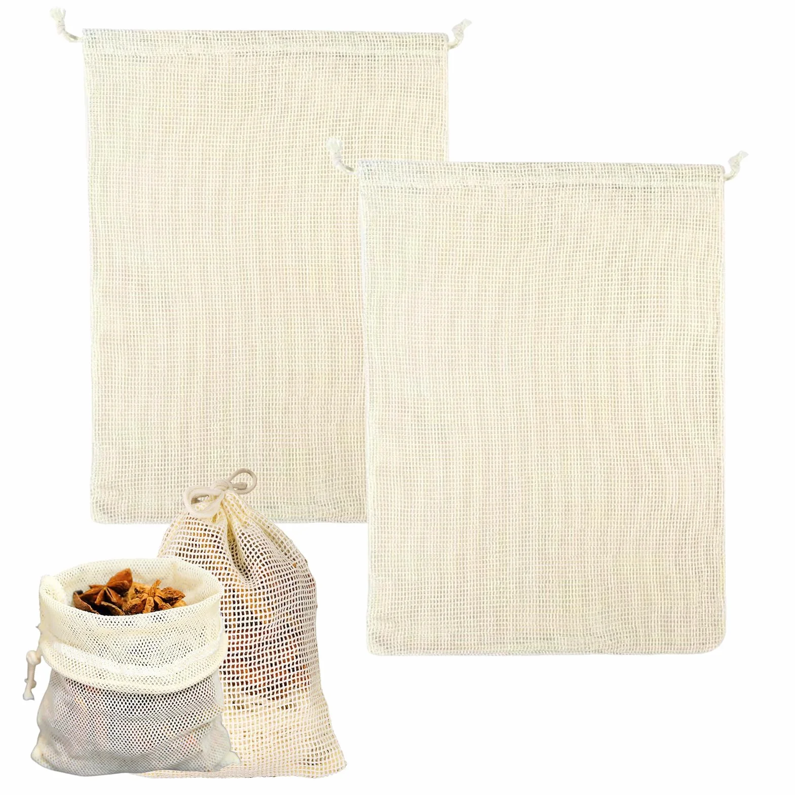 Sac de cuisine réutilisable en maille 20 x 30 cm en coton lavable pour légumineuses