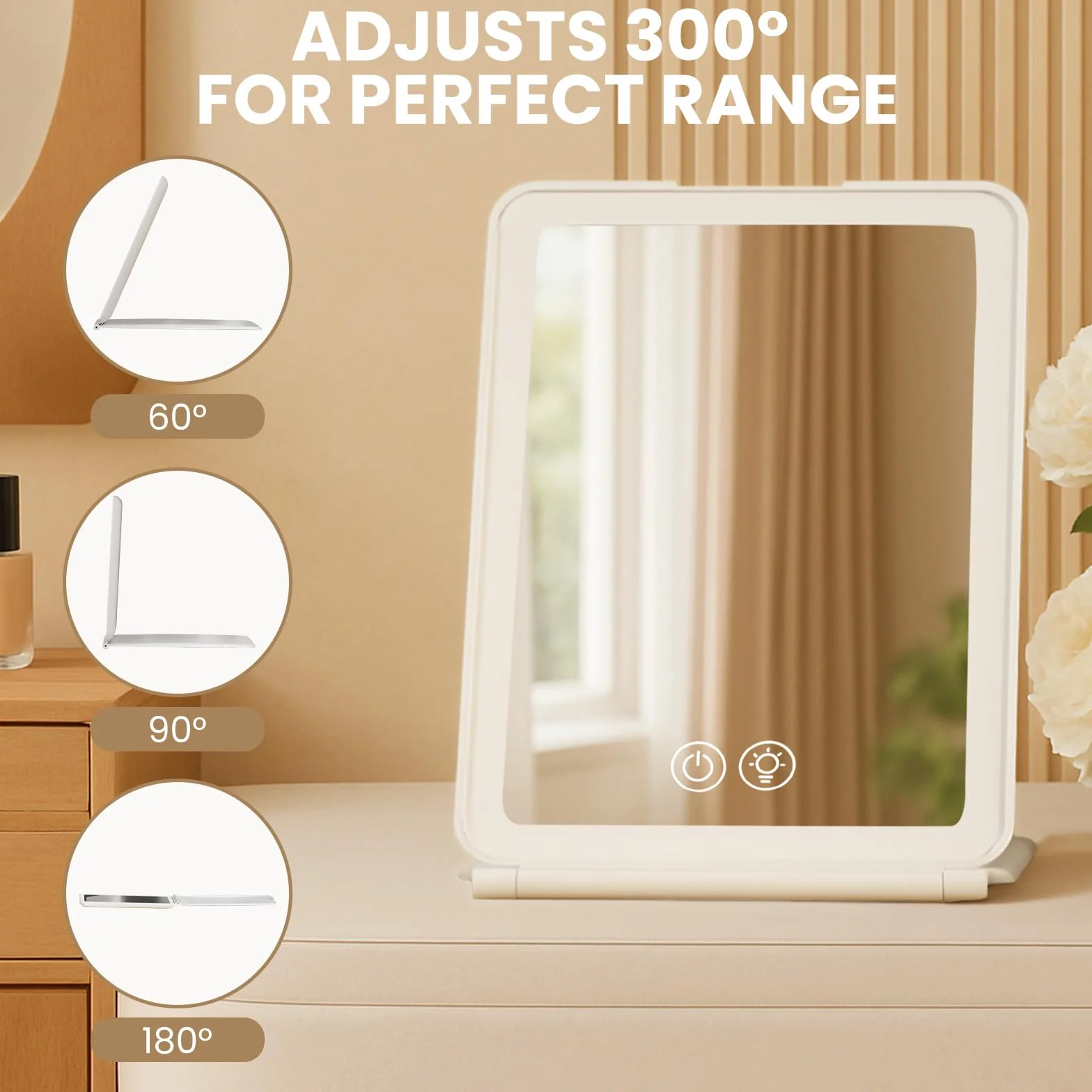 Miroir Maquillage Lumineux 72 LED 1500mAh Luminosité Ajustable 3 Modes Pliable Portable