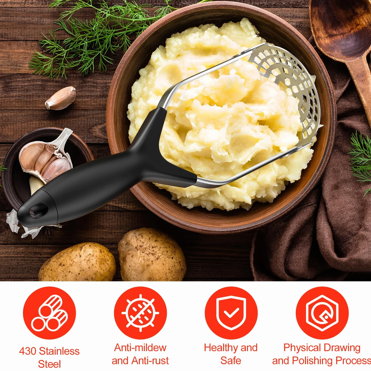 Fousenuk Presse-Purée Pommes de Terre Acier Inoxydable Professionnel Manuel Pliable