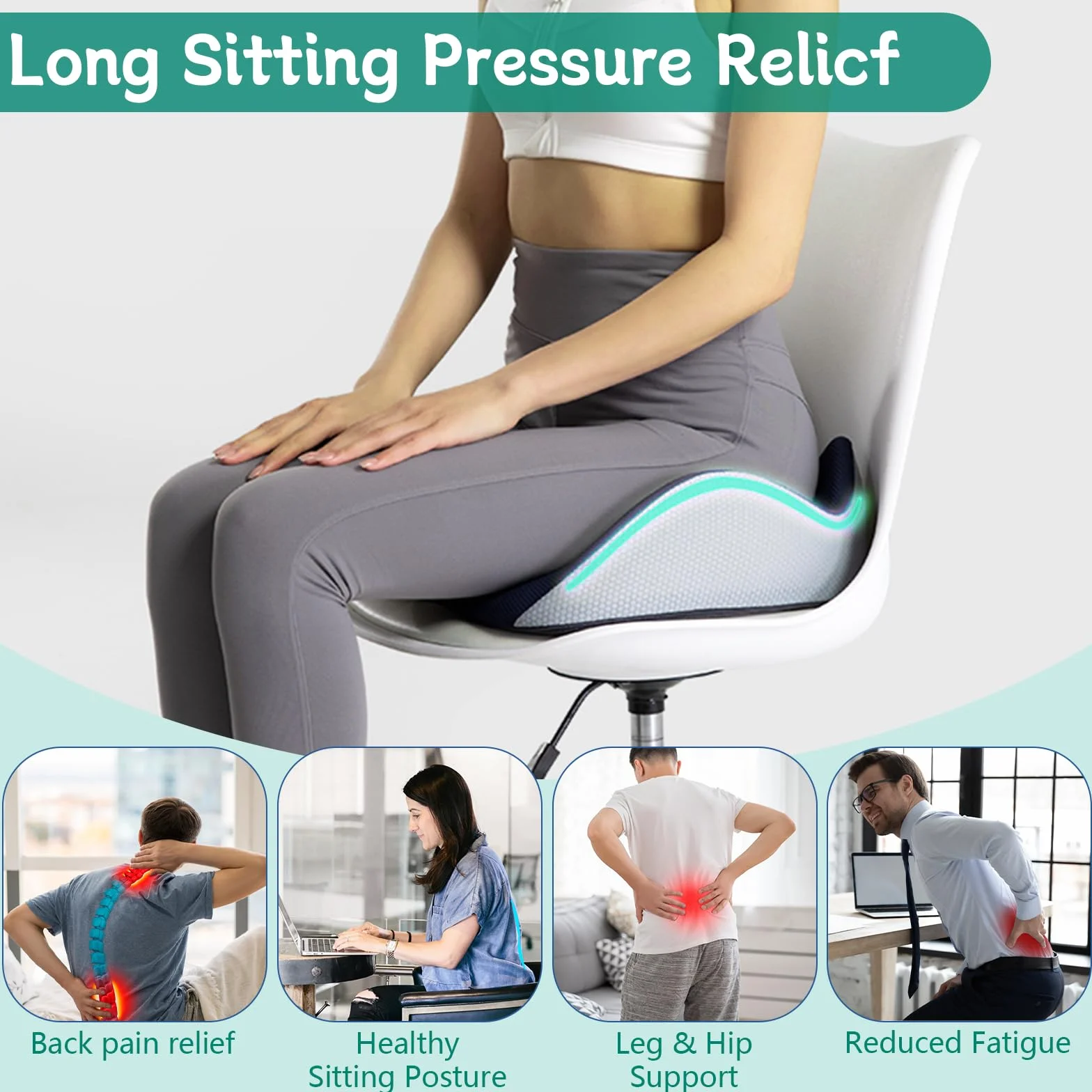 Coussin orthopédique en mousse à mémoire de forme ergonomique noir