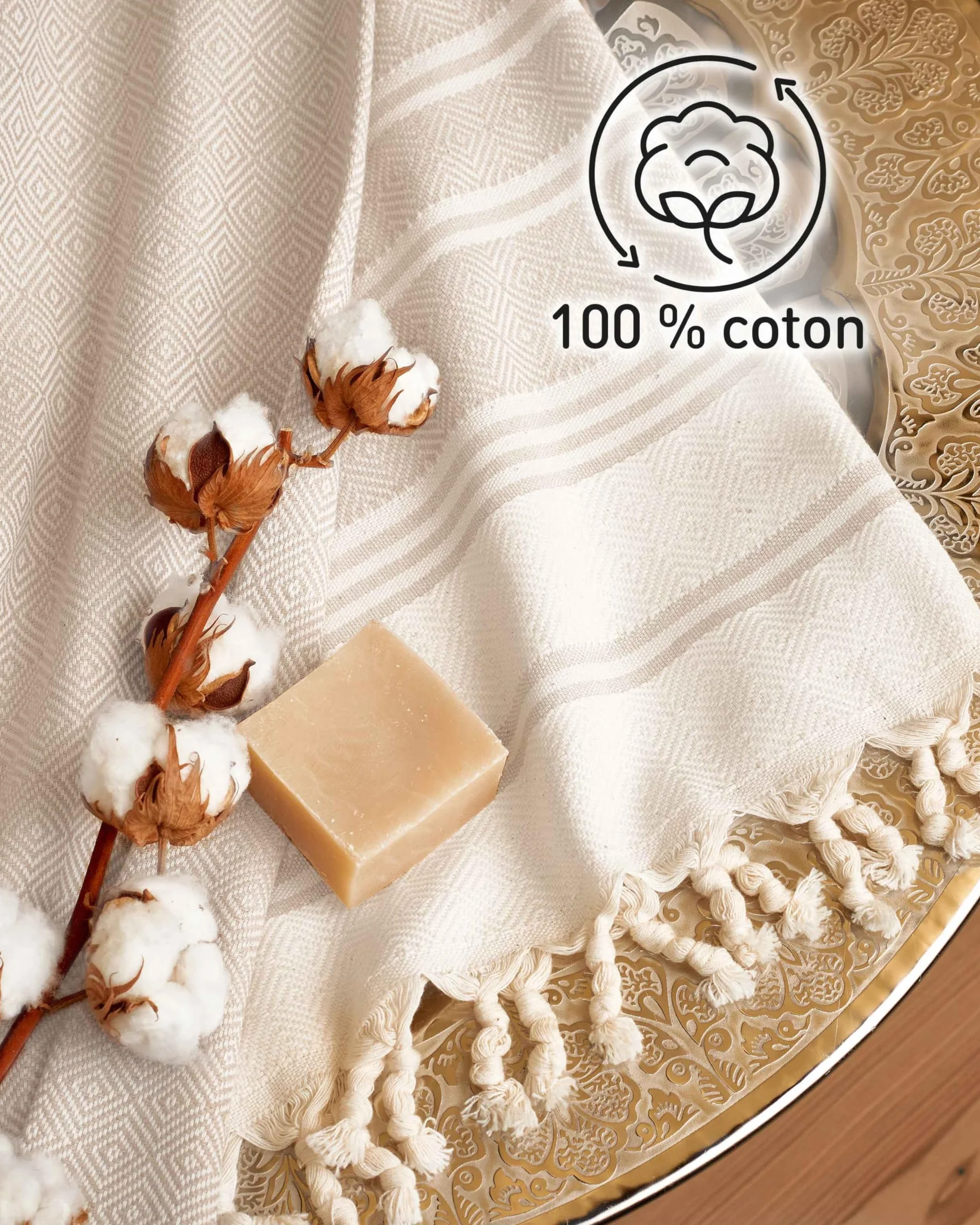 Fit-Flip Serviette de Plage Fouta Coton 100% 100x200cm Sable