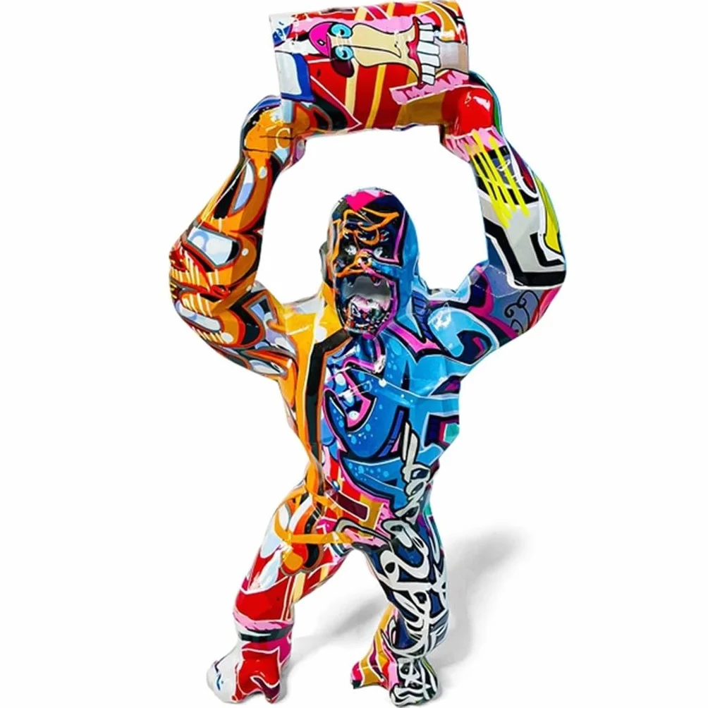 Figurine Gorille Multicolore Créative Résine Sculpture Animale Couleur Splash Décoration Maison Bureau