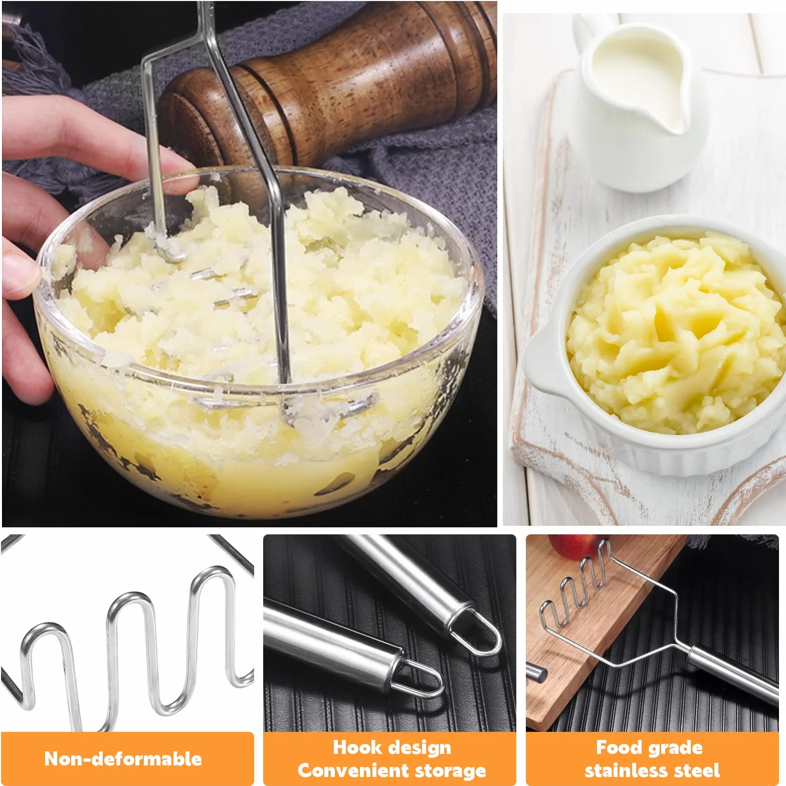 Presse Purée Inoxydable Manuel 2 Pièces pour Légumes et Fruits Lave-Vaisselle