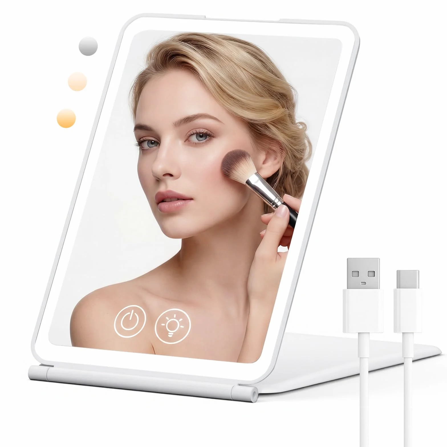 Miroir Maquillage Lumineux 72 LED 1500mAh Luminosité Ajustable 3 Modes Pliable Portable