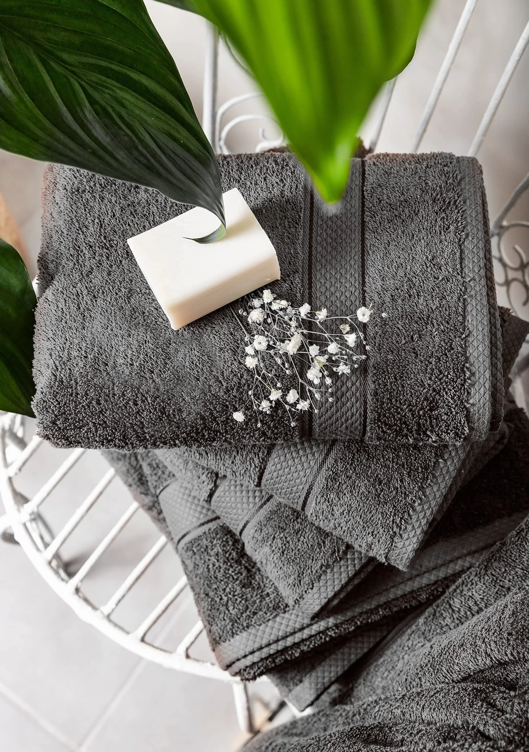 Ensemble de Serviettes 8 Pièces 100% Coton 70x140 cm 50x100 cm Gris Anthracite Rose