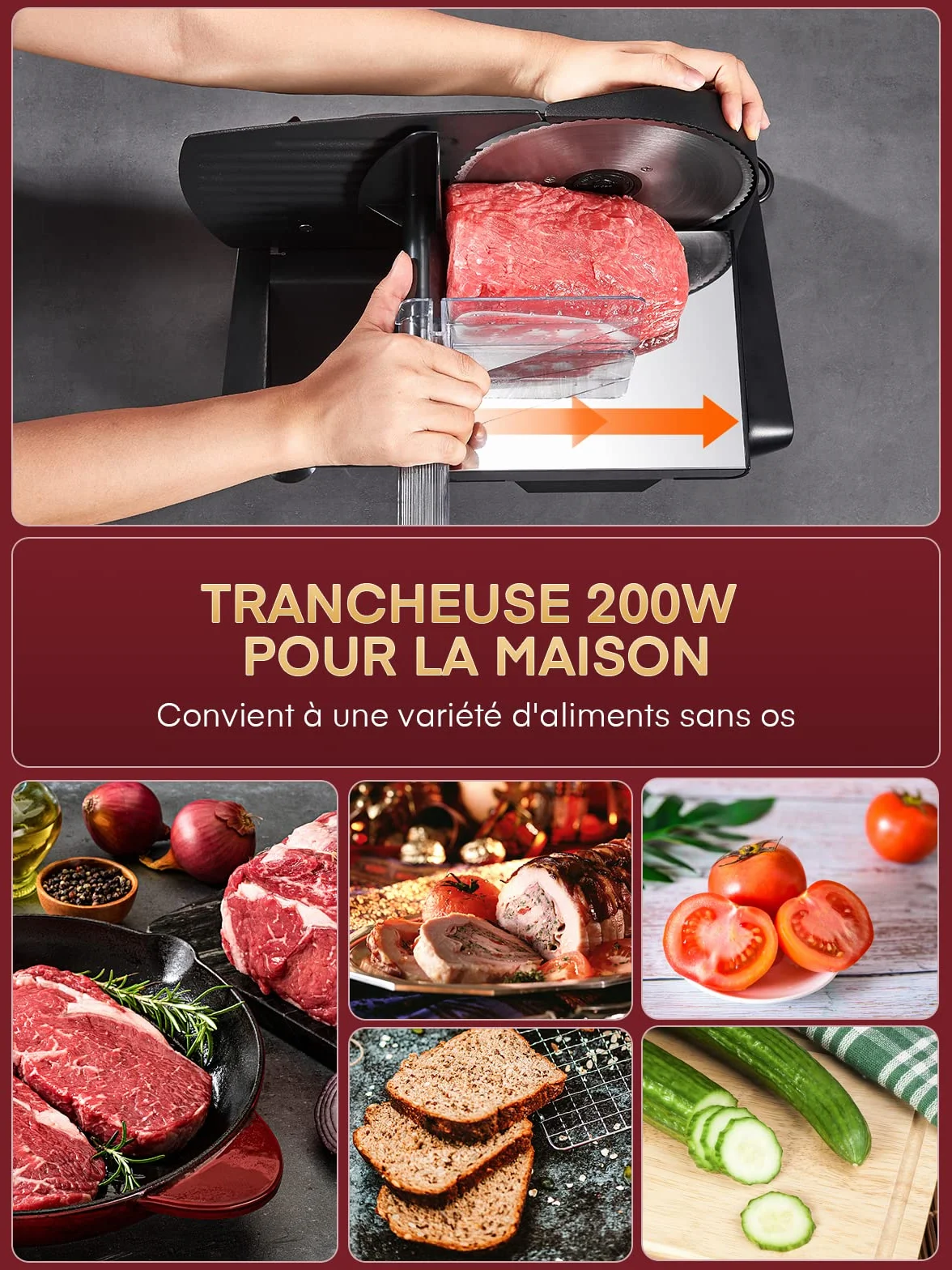 Trancheuse Electrique 200W 2 Lames 19 cm 0-15 mm d'épaisseur pour Jambon Saucisson