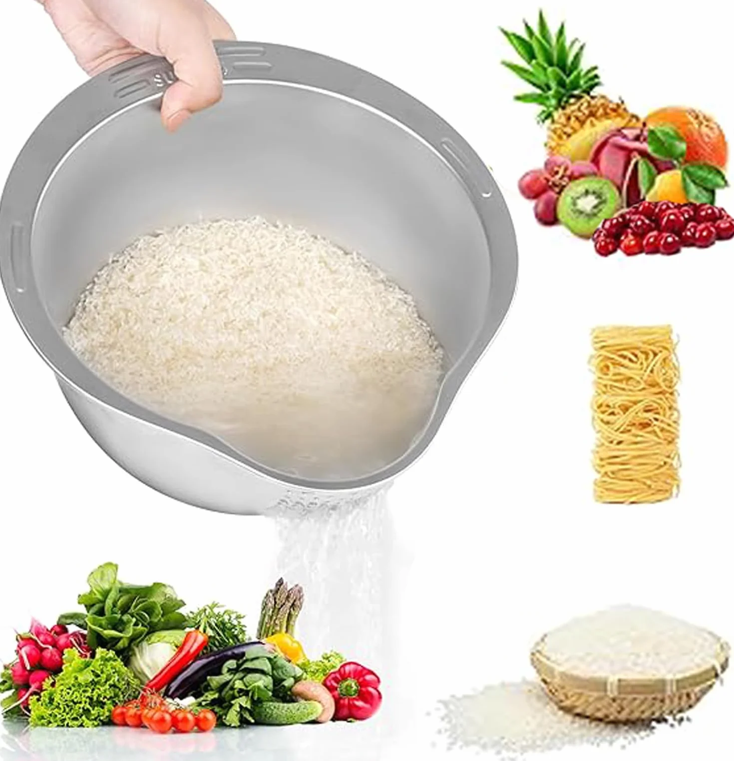 Passoire à riz en acier inoxydable avec bec, passoire multifonctionnelle pour pâtes, quinoa et fruits