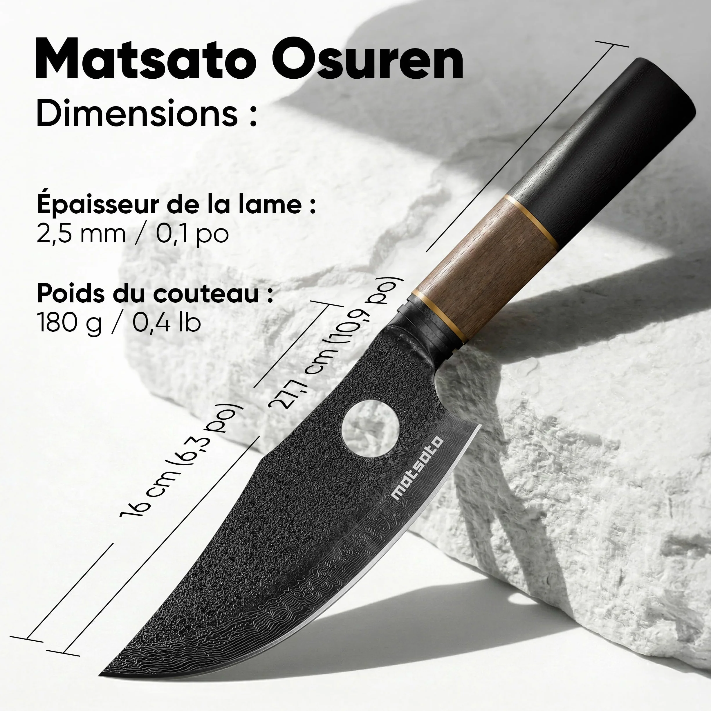 Matsato Osuren Couteau de Cuisine 16cm Lame Acier Japonais Damassé Manche Bois Ergonomique