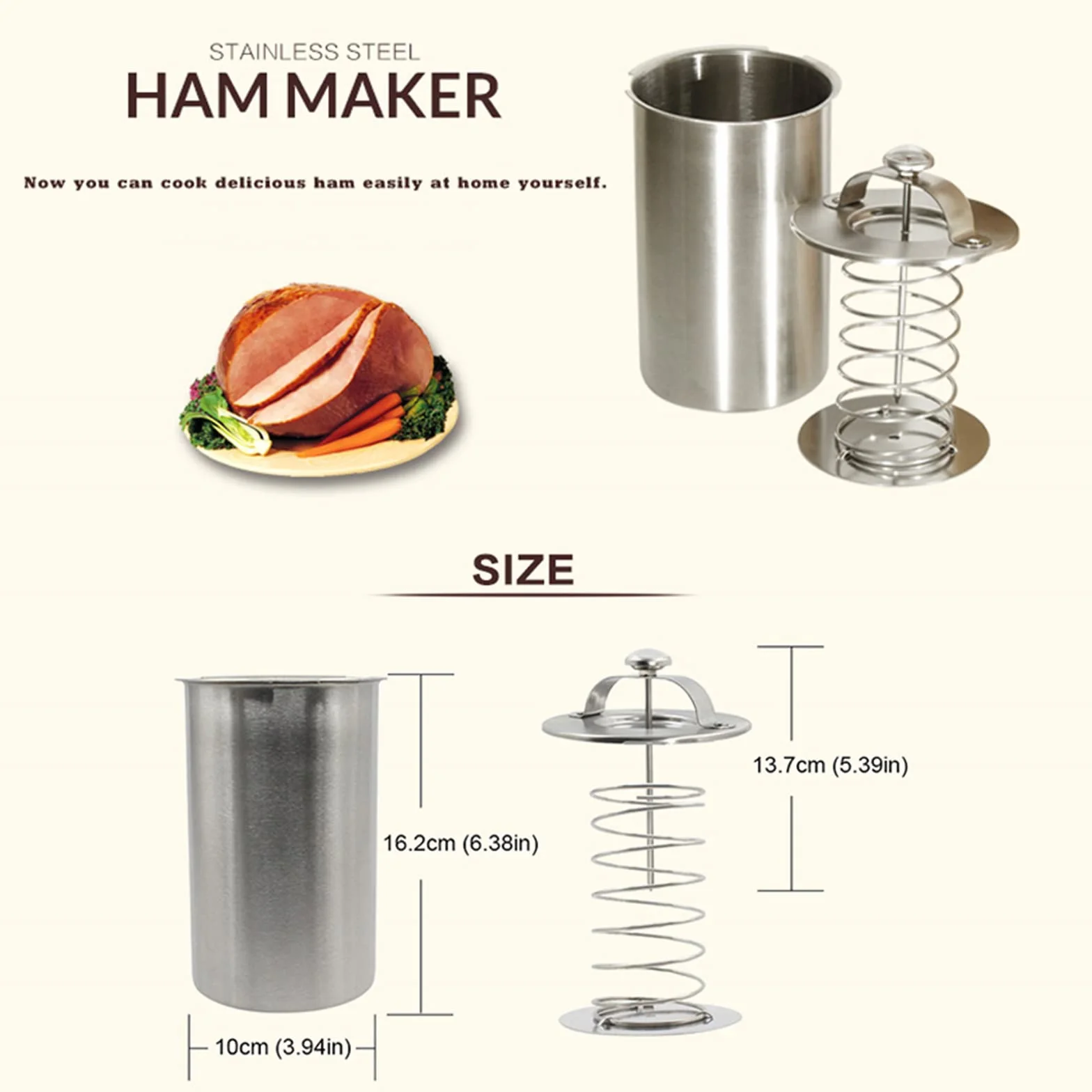 Cuiseur à Jambon en Acier Inoxydable, Presse à Viande Sandwich avec Thermomètre pour Charcuterie Maison