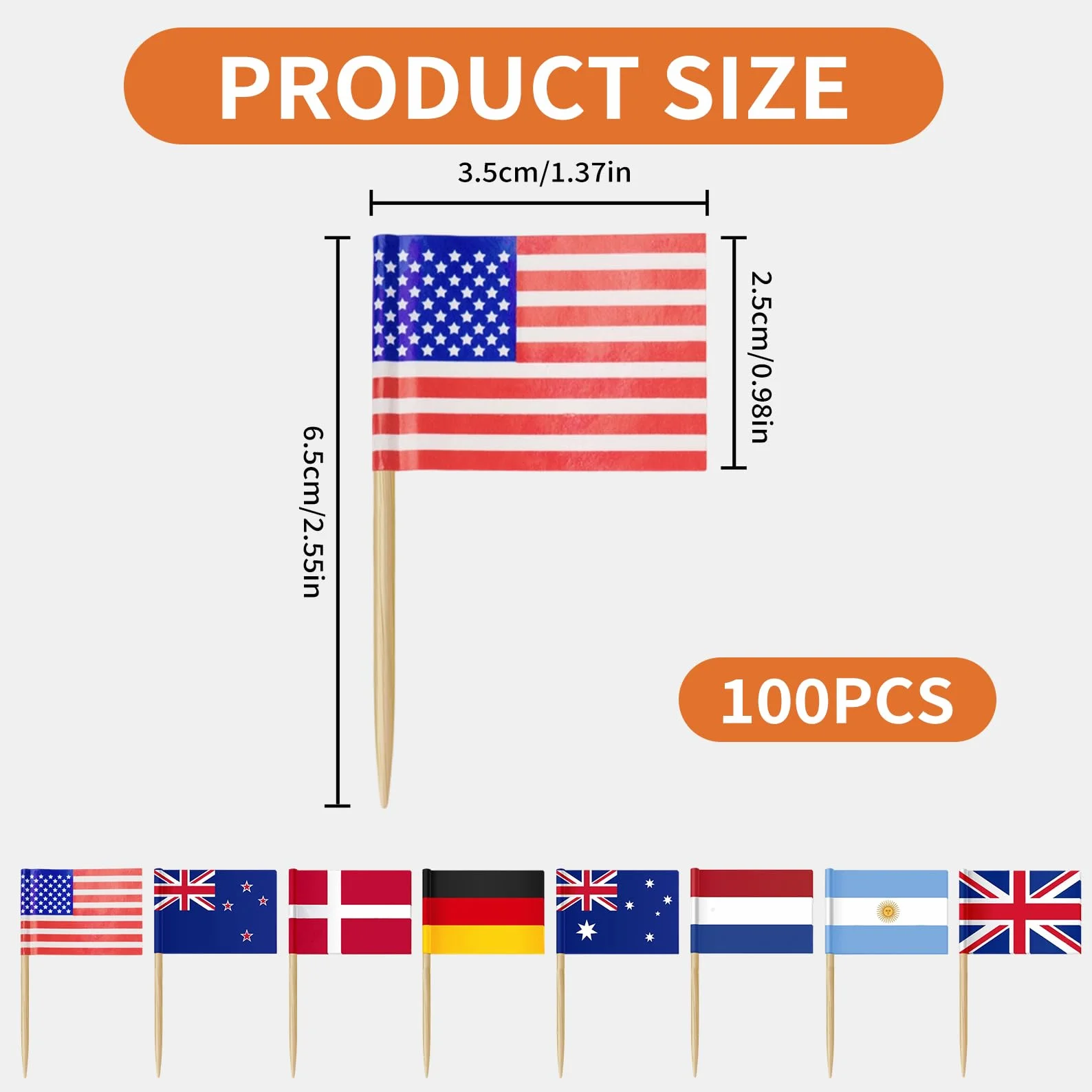 Drapeaux du monde Set 100 Pièces Mini Drapeaux Cure-dents 3,5x6,5 cm Décoration