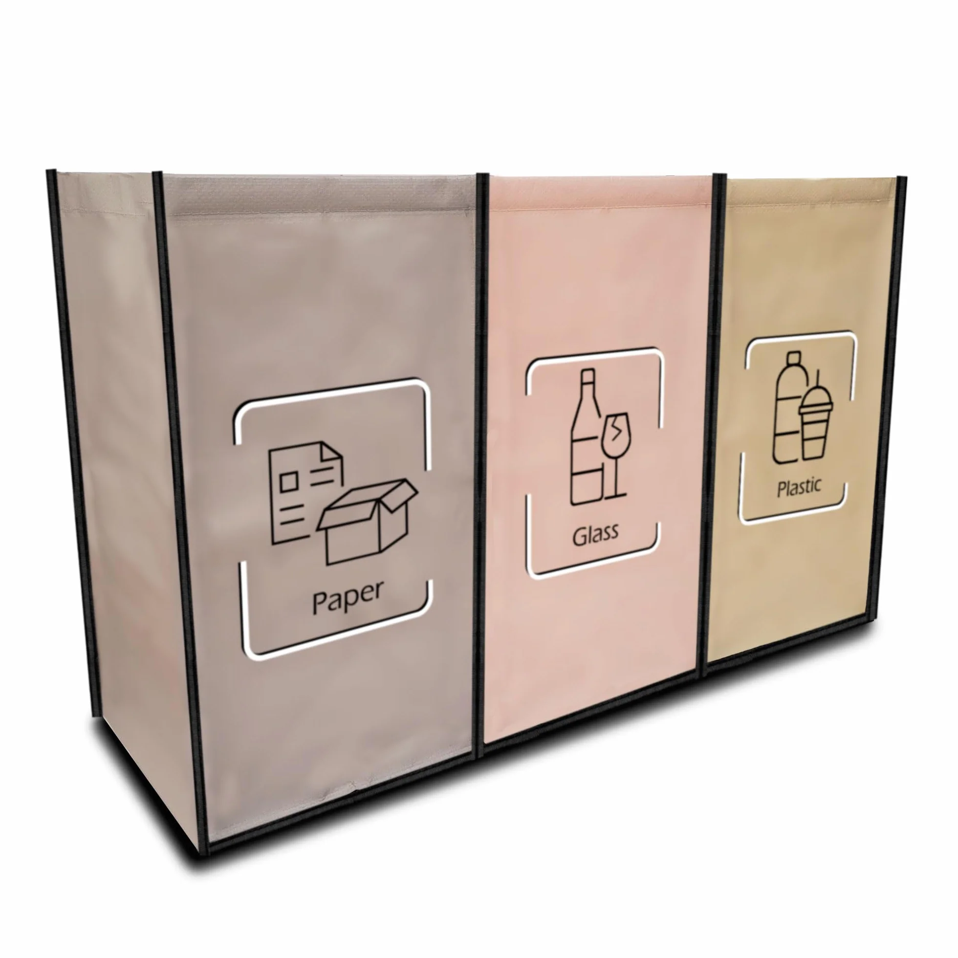 Poubelle Tri Selectif 3 Bac Black Edge - Recyclage Plastique Verre Papier