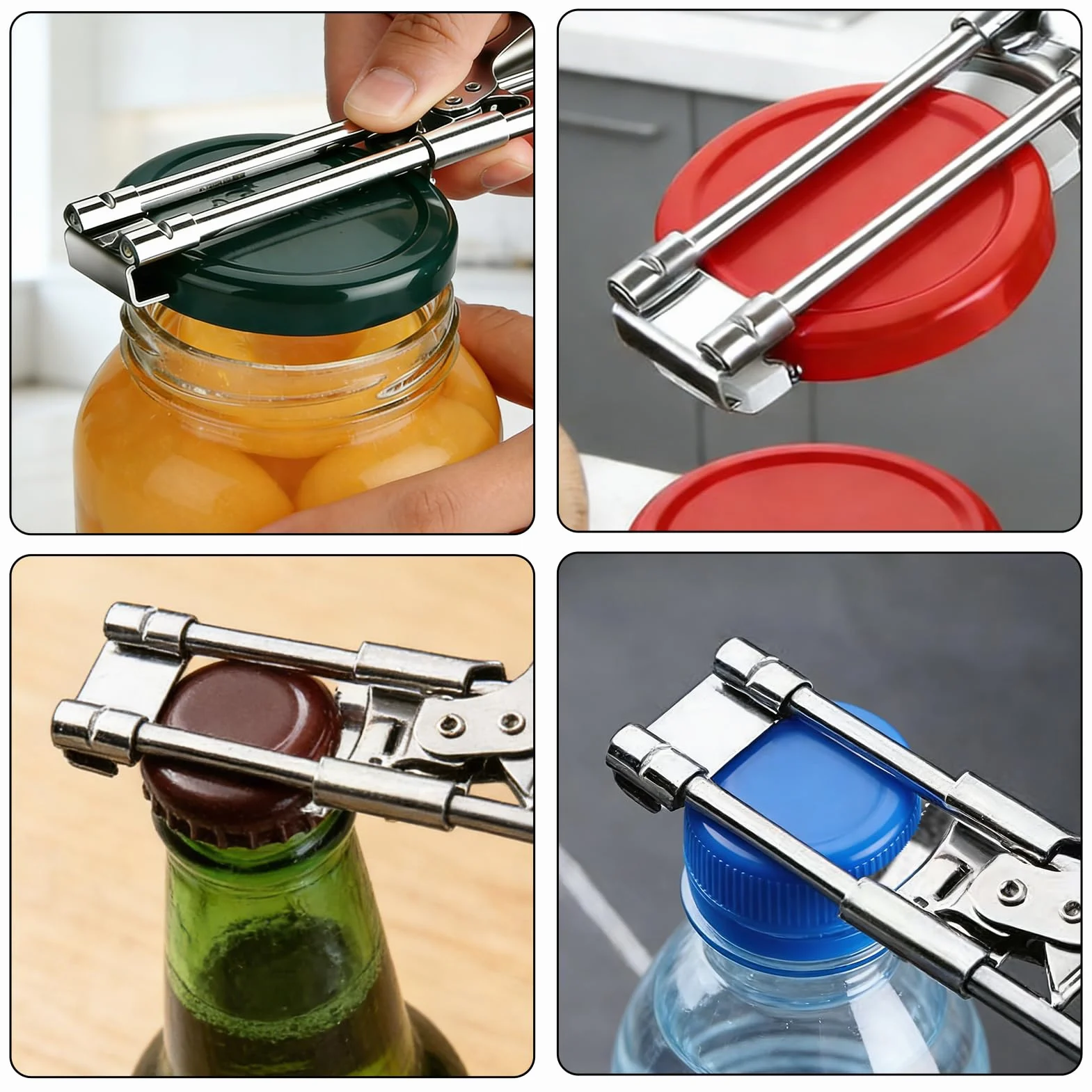 Ouvre Bocal Réglable en Acier Inoxydable Professionnel pour Couvercles de Conserve