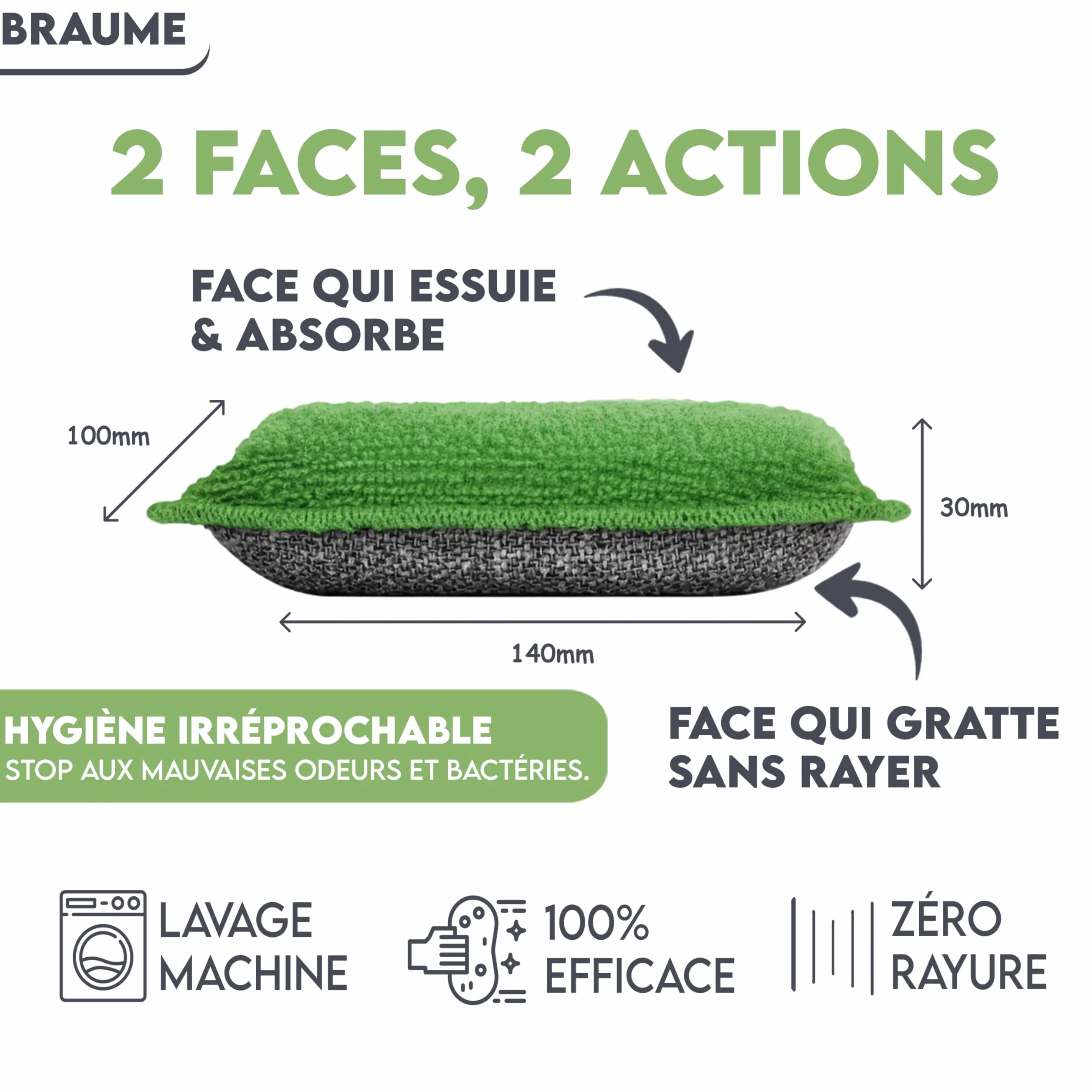 Lot de 4 Éponges Lavables Réutilisables Ne Rayent Pas Ultra Efficaces Séchage Rapide