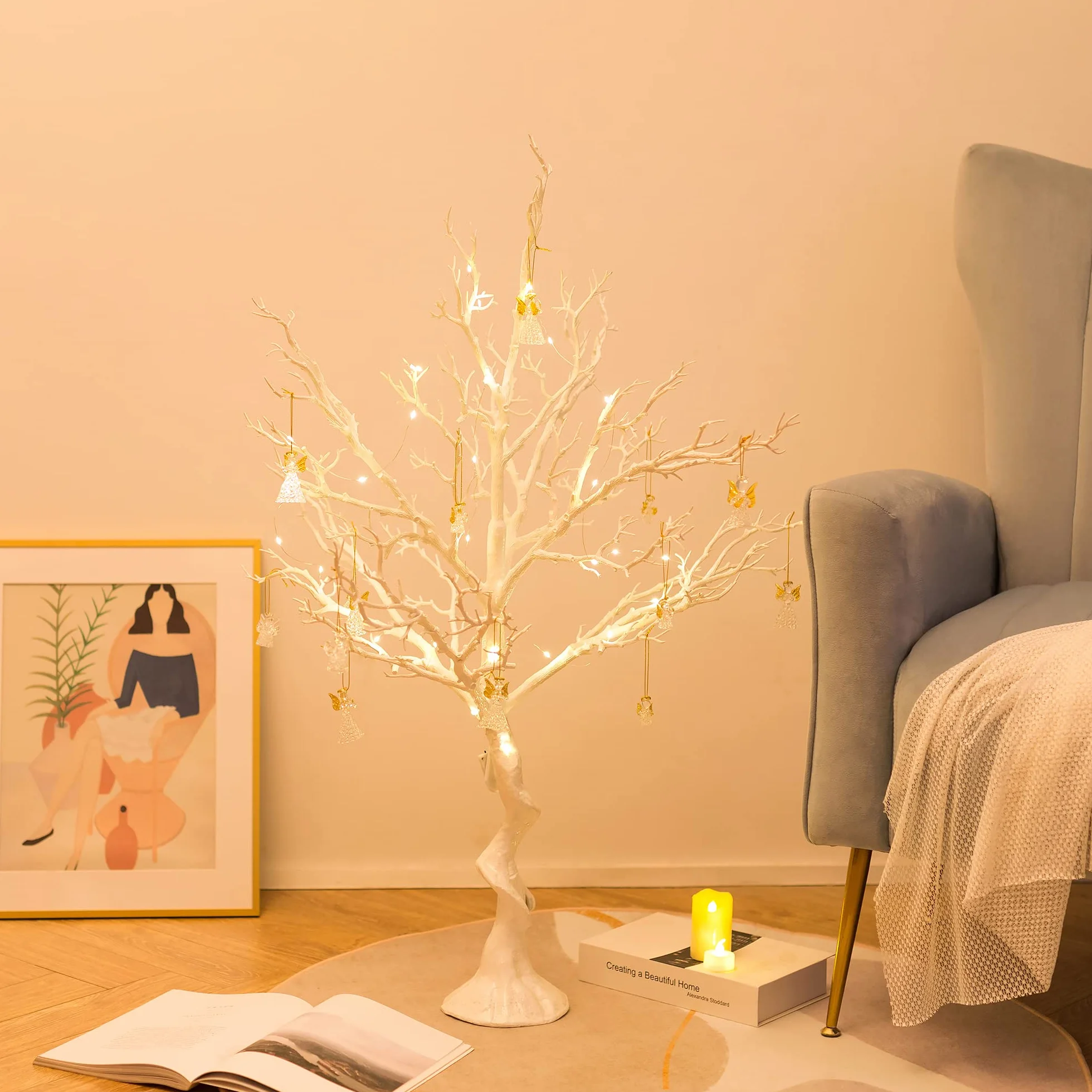 Sziqiqi 105cm Blanc Artificiel Arbre de Pâques Decoration