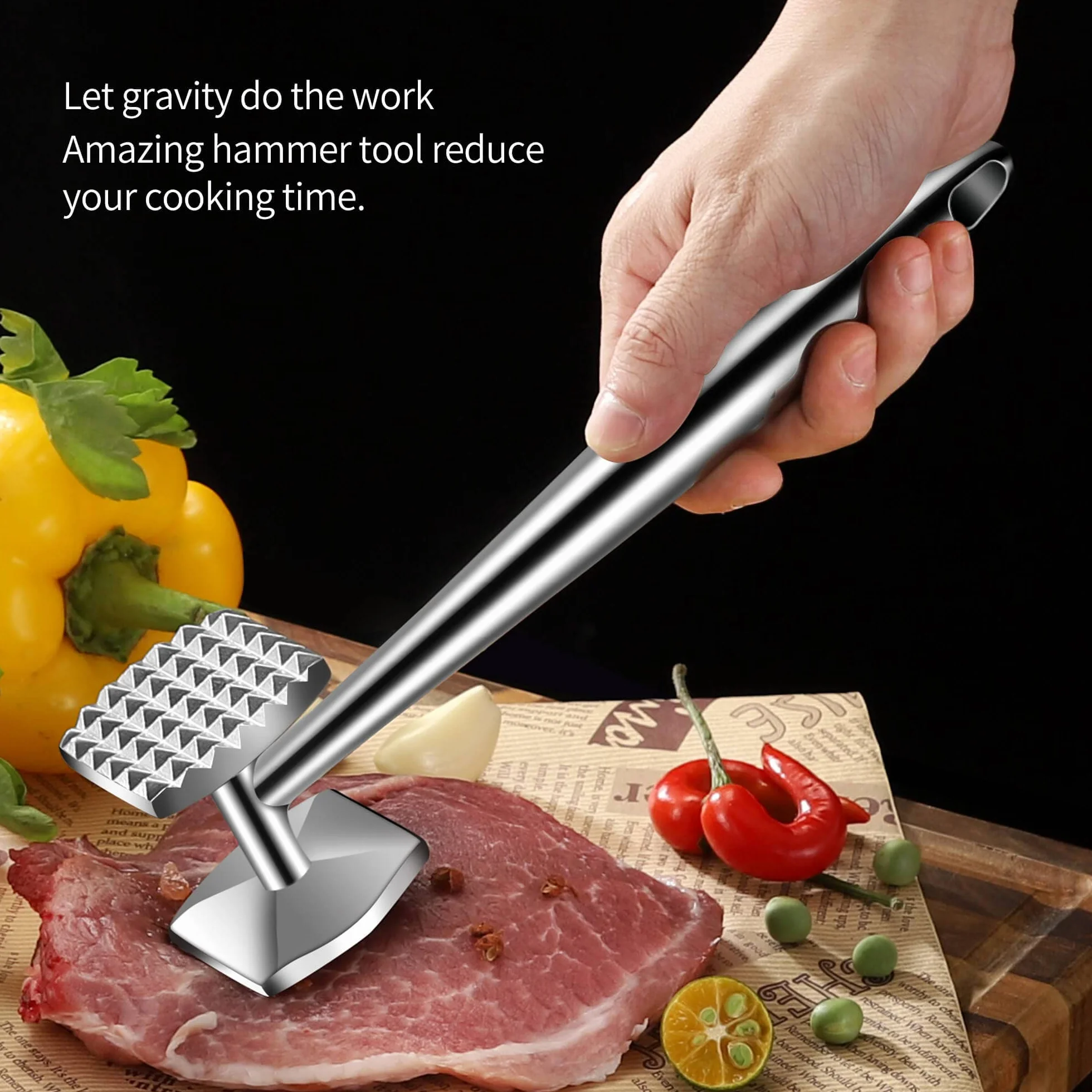 Aliglow Marteau Attendrisseur de Viande en Métal avec Poignée Ergonomique