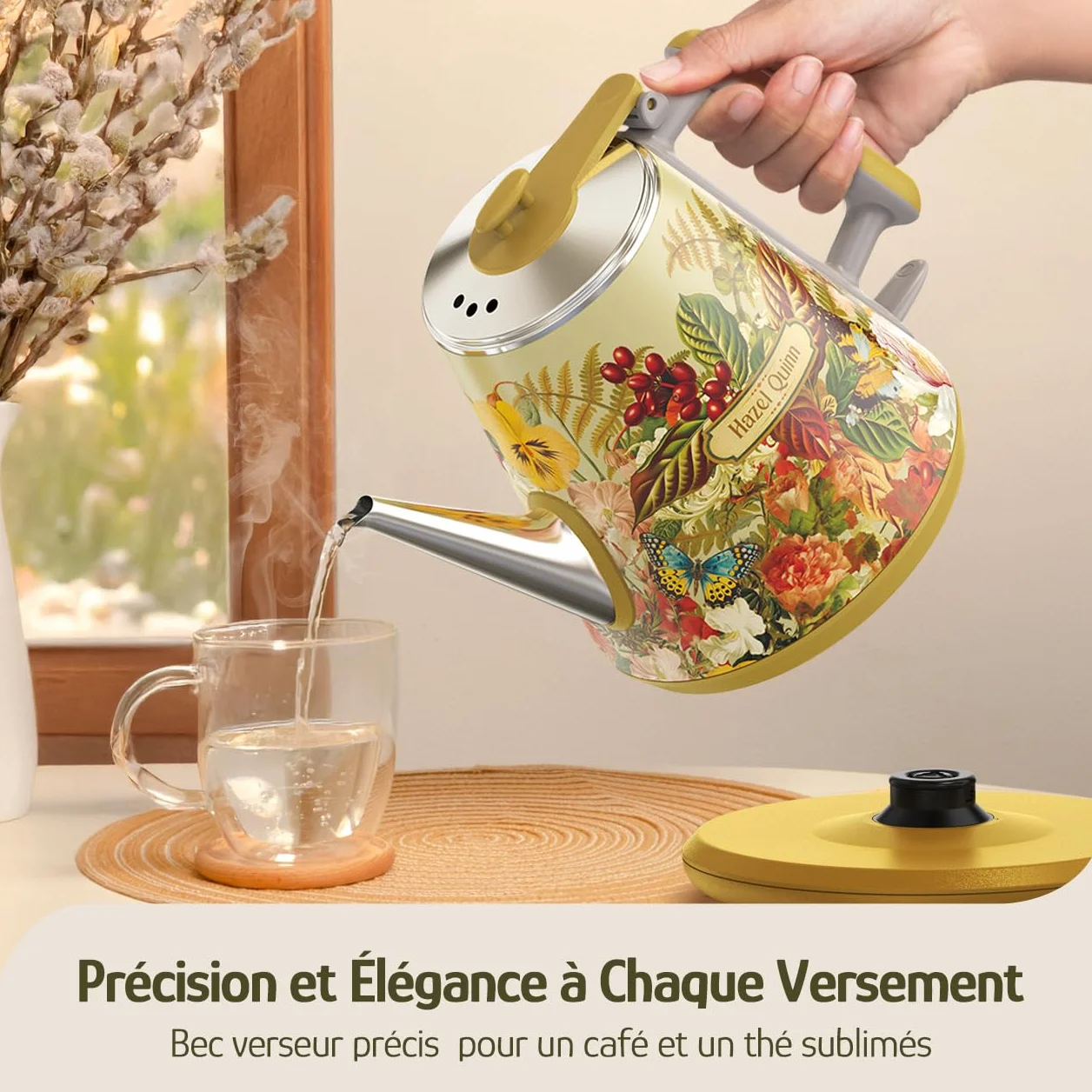 Hazel Quinn X Eduardo Recife Ensemble Bouilloire Grille Pain, Bouilloire Electrique 1 L 1360 W, Acier Inoxydable, Sans BPA, Parois Doubles + Grille Pain 2 Fente 815 W, 3 Fonctions 6 Niveaux de Cuisson