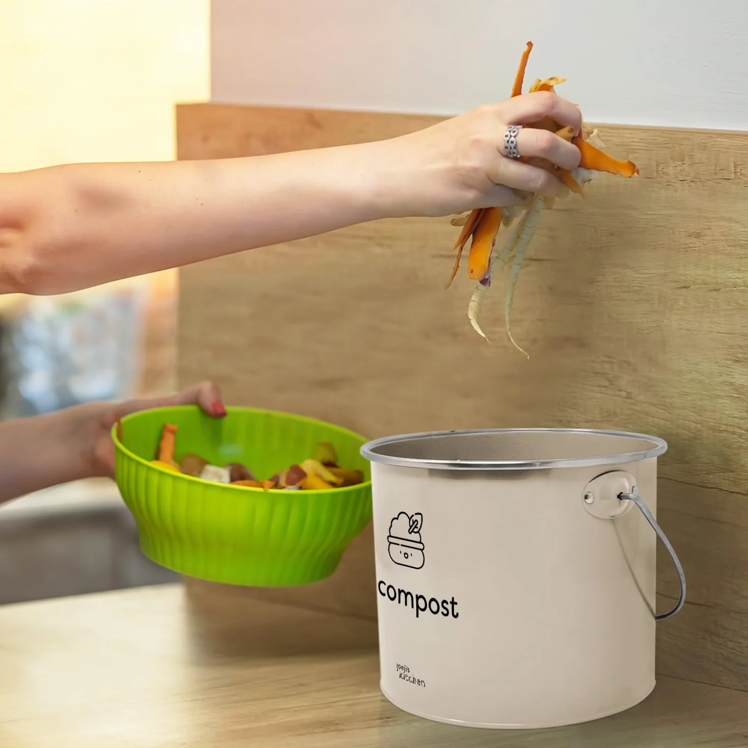 Bac à Compost 3,5 l – Compost de Cuisine Compact en Acier Galvanisé avec Filtres à Charbon