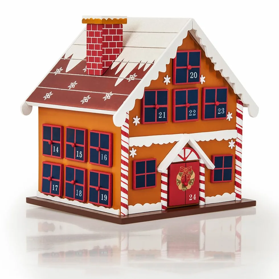 Spielwerk Calendrier de l'Avent en Bois Réutilisable 24 Tiroirs Maison en Pain d'épices