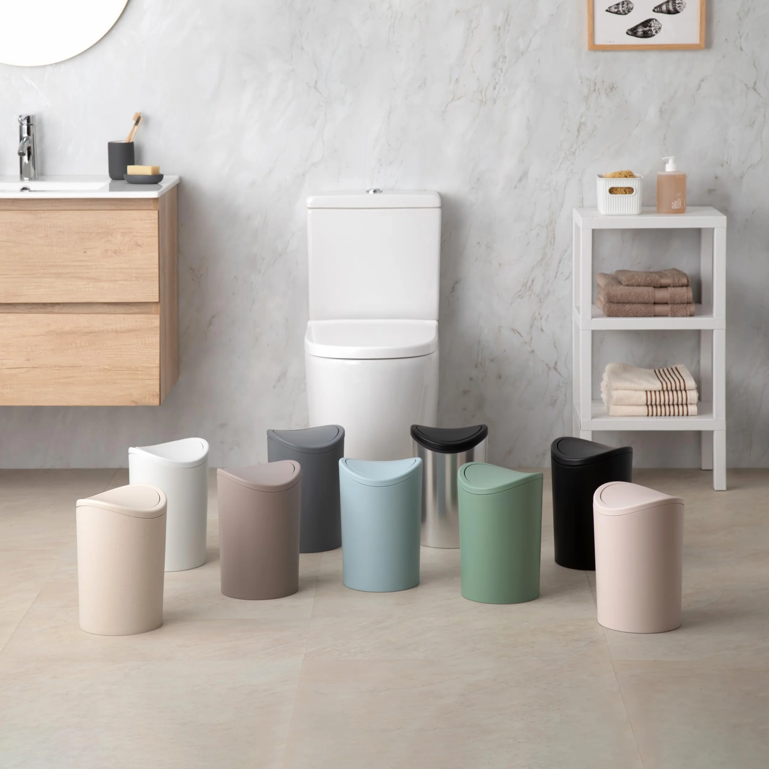 TATAY Poubelle Salle Bain 6L Couvercle Basculant Design Compact Moderne 19x19x28 cm