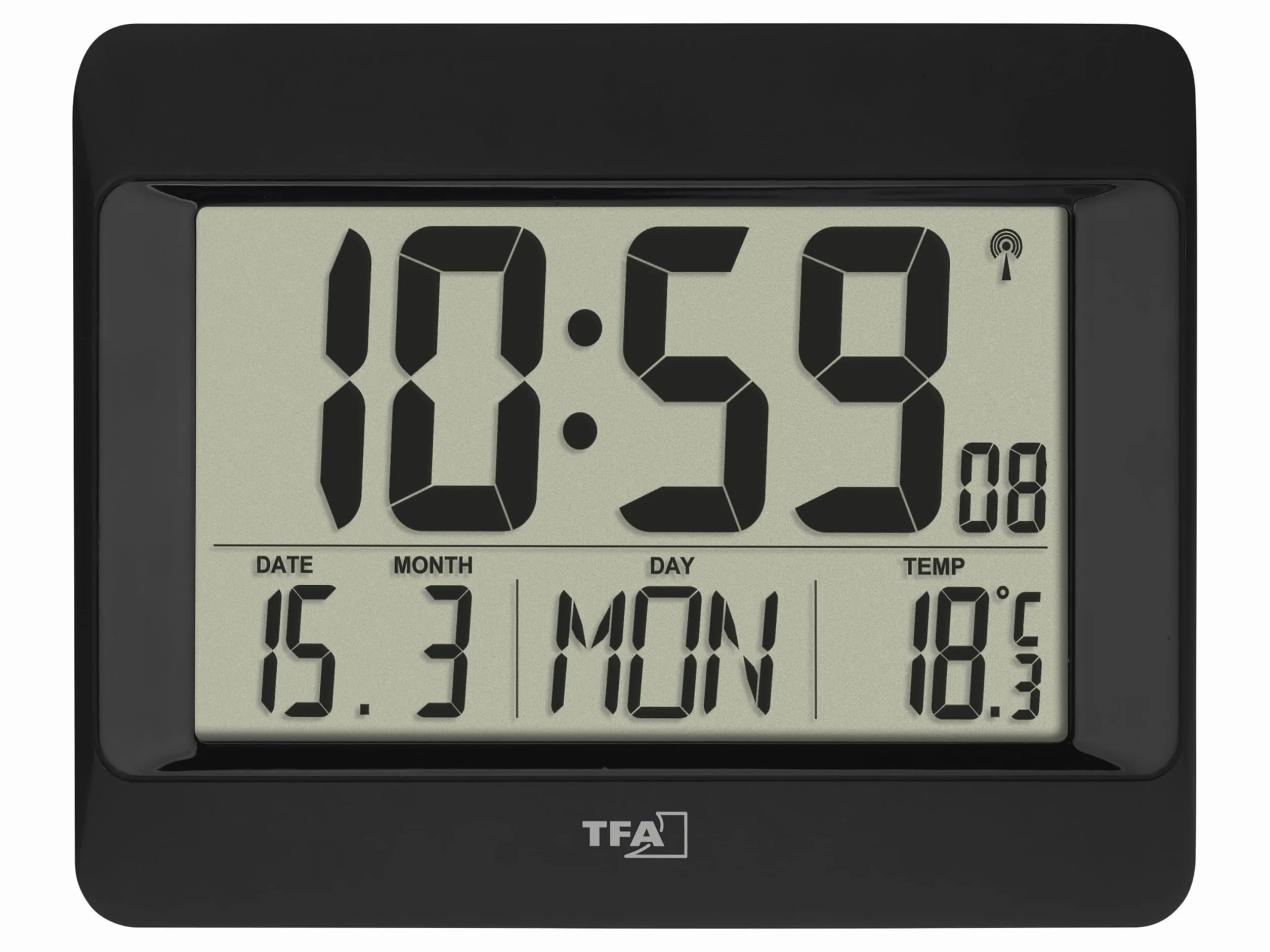 TFA Dostmann Horloge Murale Numérique 60.4519.01 avec Température Intérieure, Noir