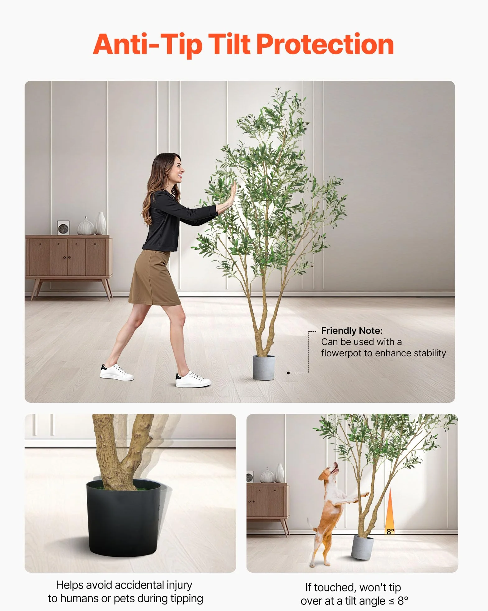 VEVOR Arbre Artificiel 2,4 m Olivier avec Pot Noir Faux Arbre Décoration Intérieur