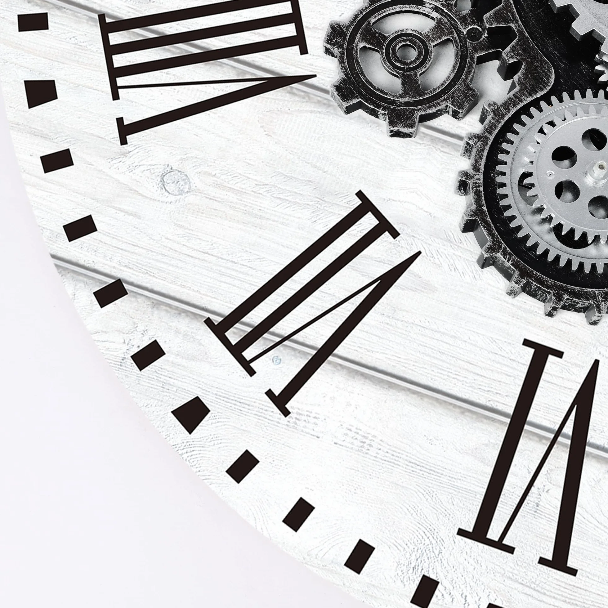 Horloge Murale Engrenages Mobiles Geante 57cm Industrielle Bois Vintage Blanc Pendule Murale Steampunk Chiffres Romains