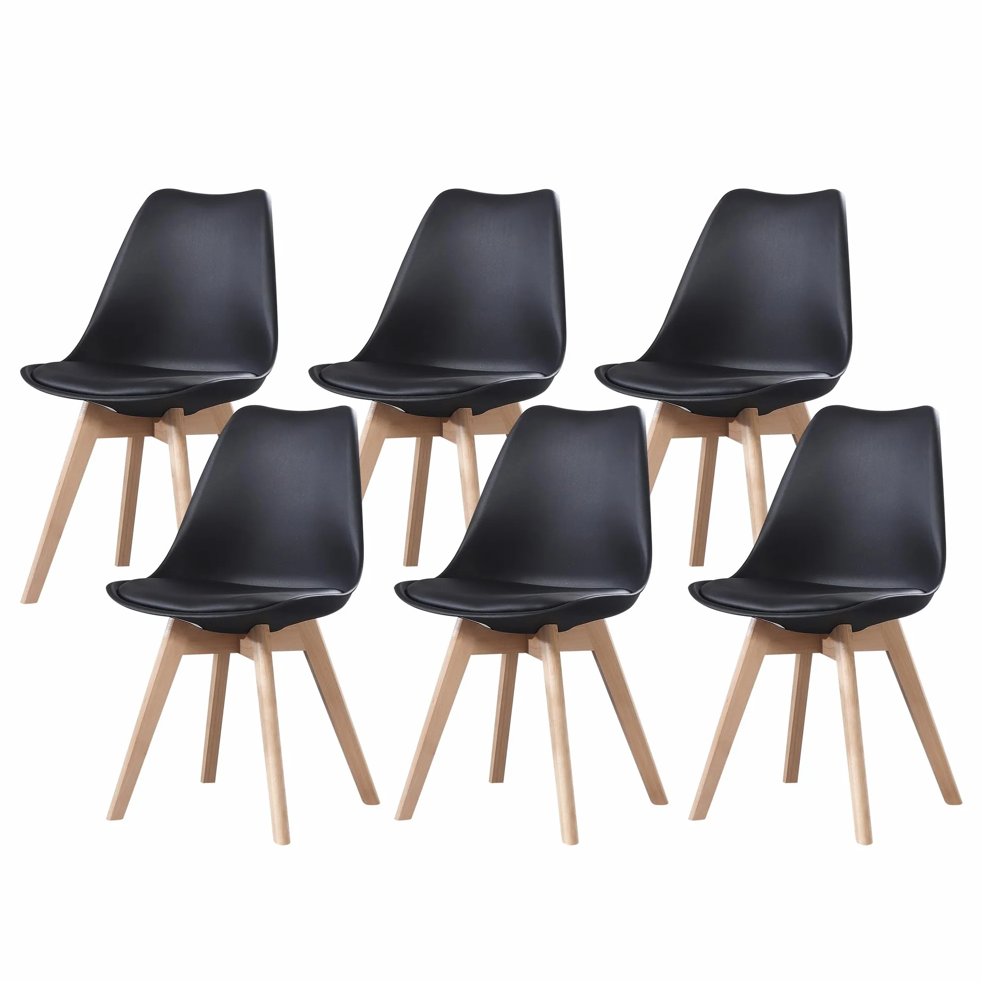 Chaises Scandinaves Lot de 6, Chaises Salle à Manger, Noires, Pieds Bois de Hêtre Massif