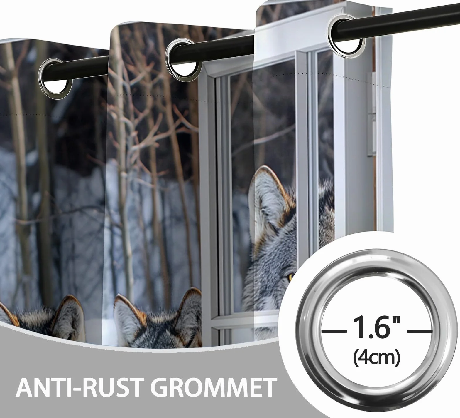 Rideau Occultant Lot de 2 Thermique Isolant Anti Froid Chaleur Fenêtre 3D Animaux Neige Opaque Œillets Blanc Gris 85x200 cm