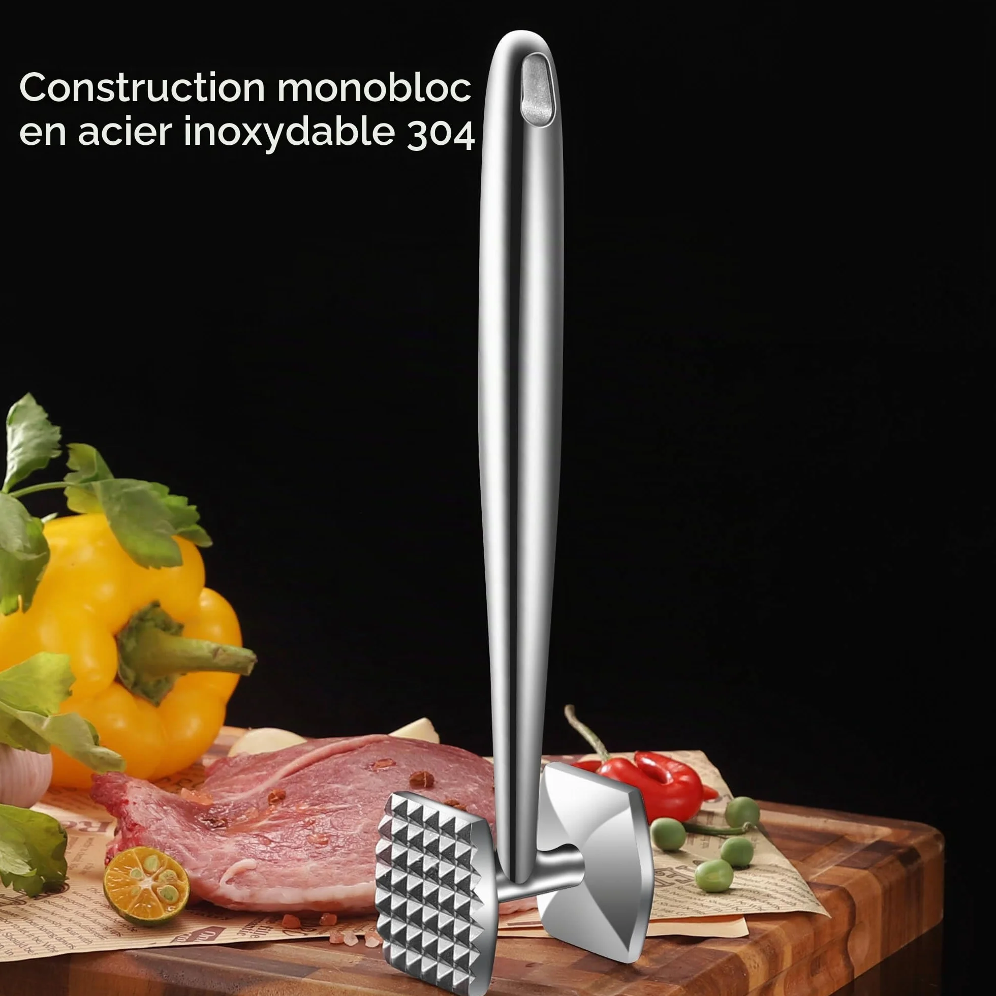 Aliglow Marteau Attendrisseur de Viande en Métal avec Poignée Ergonomique