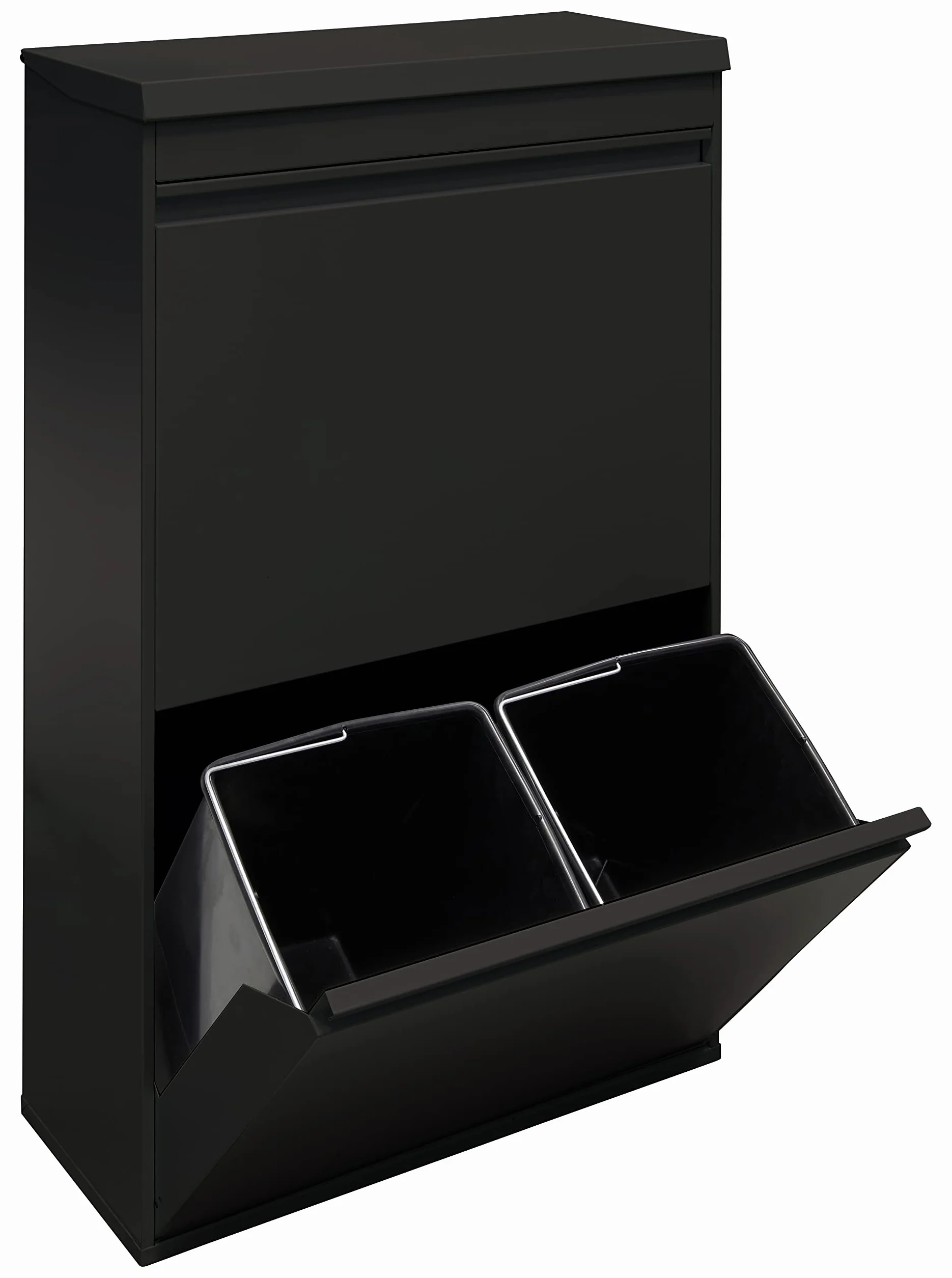 ARREGUI Top CR626-B Poubelle de recyclage en acier, tri sélectif, 4 seaux, 68 L, noir