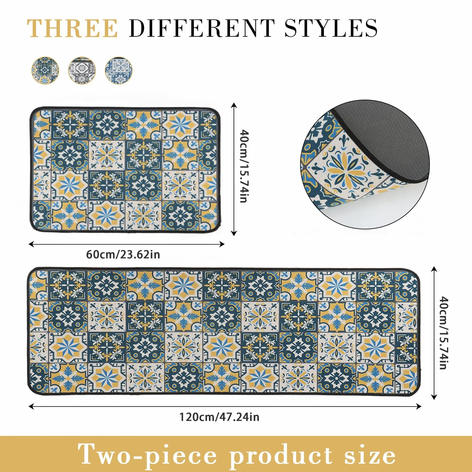 Lot de 2 tapis de cuisine vintage antidérapants lavables anti-fatigue 40 x 60 + 40 x 120 cm