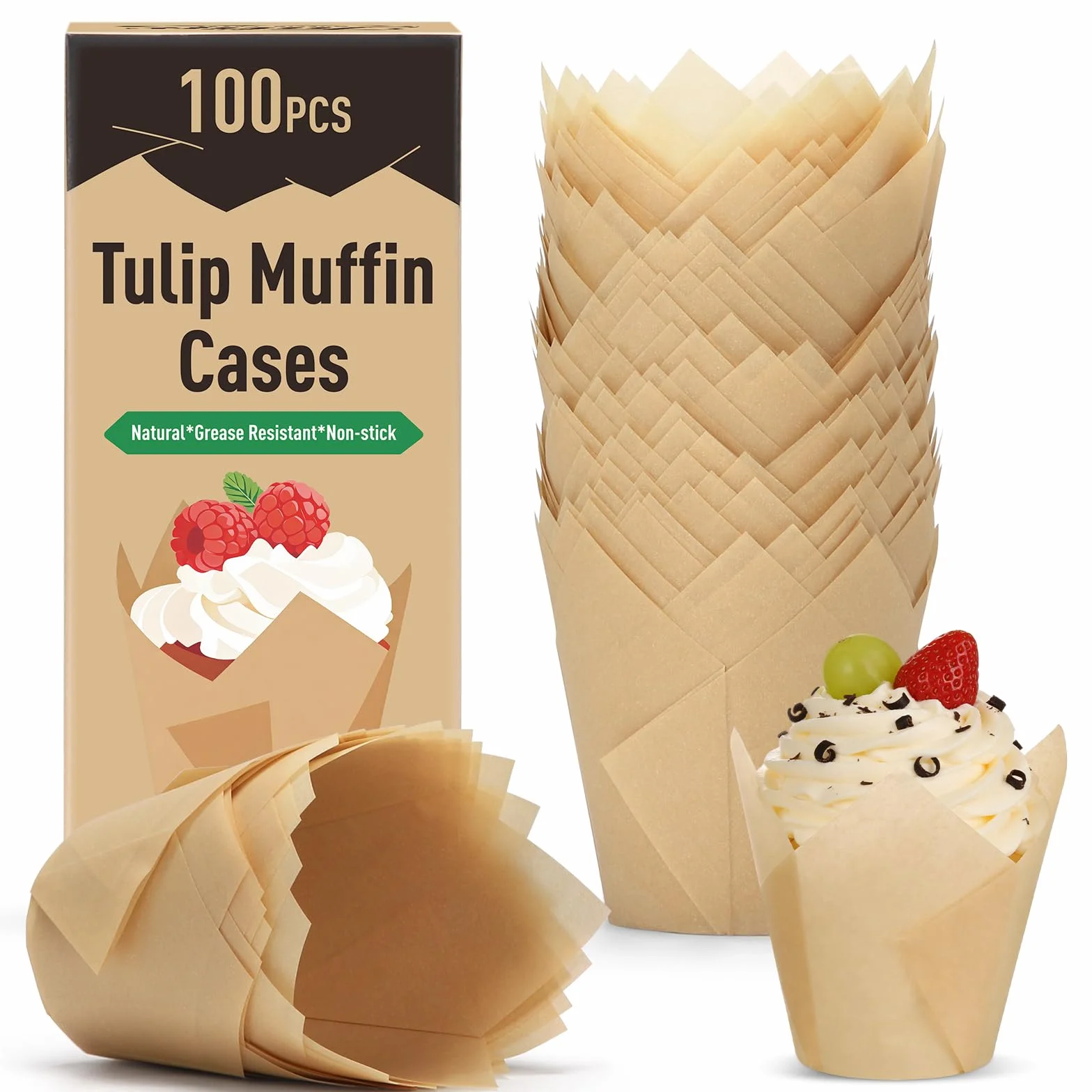 Alyvisun Lot de 100 Caissettes Muffins Papier Anti-Graisse, Moule Cupcake Non Adhérent pour Pâtisserie